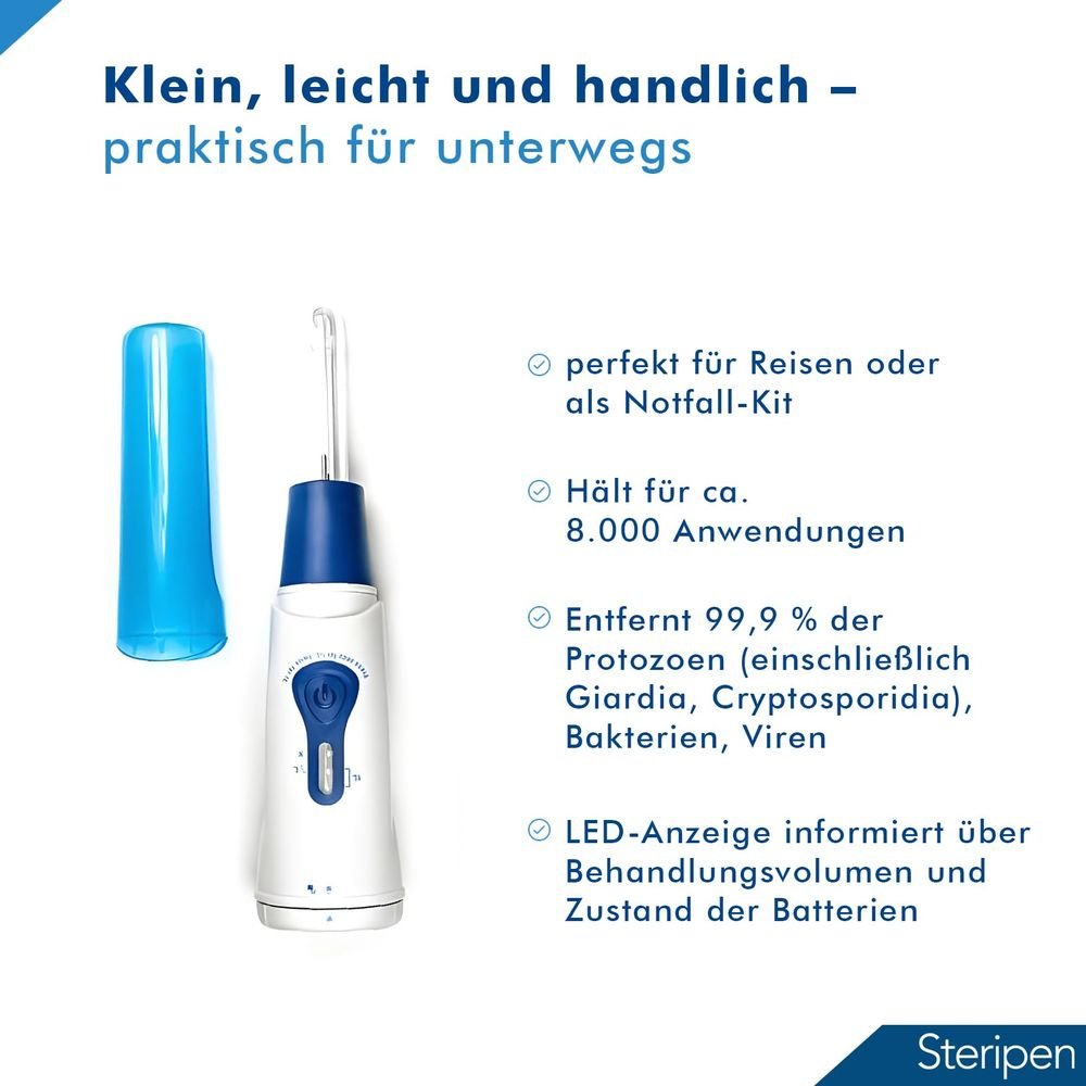 Steripen: kompakt, leicht, ideal für Reisen, entfernt 99,9% der Keime.