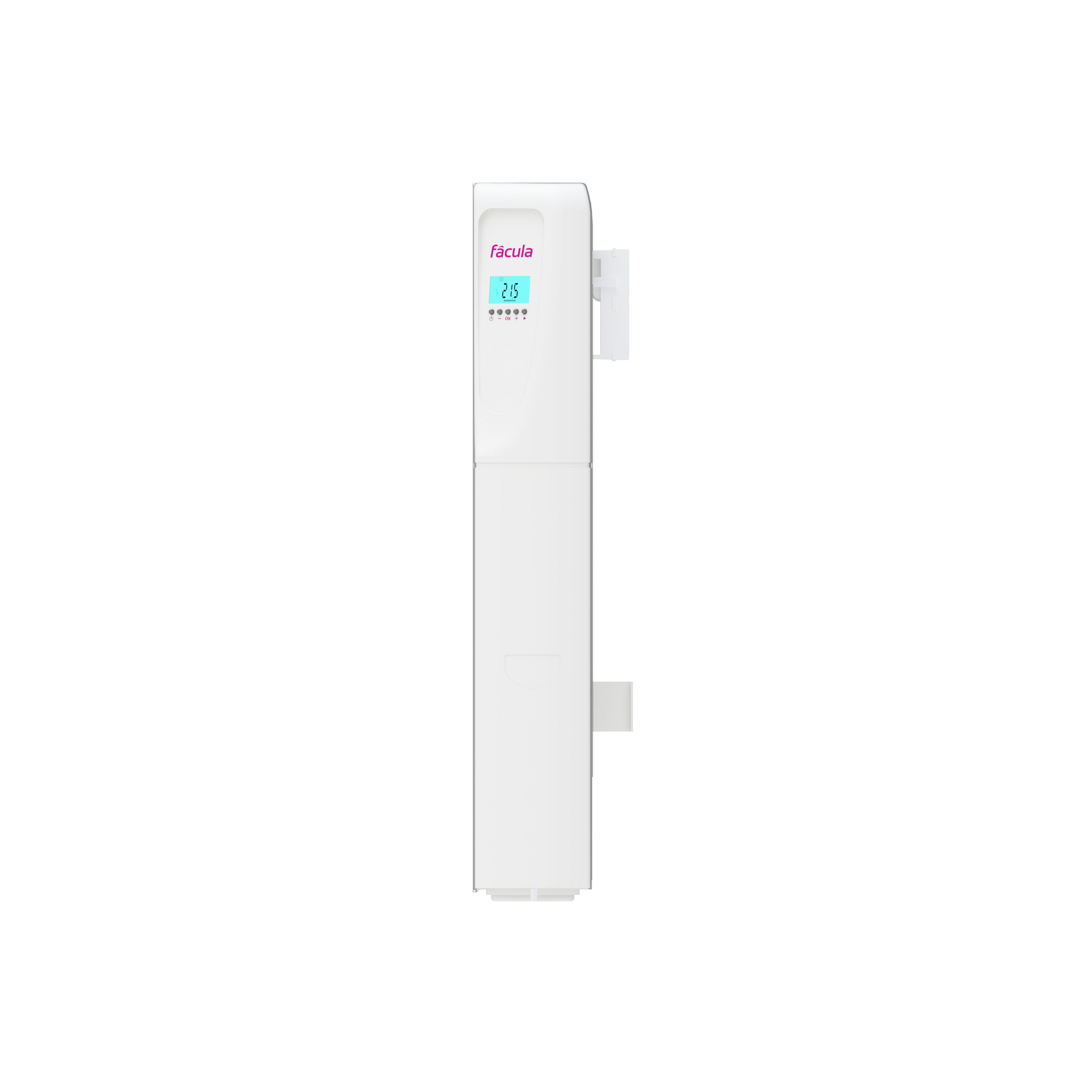 Un dispositivo blanco con pantalla digital azul que muestra 215.