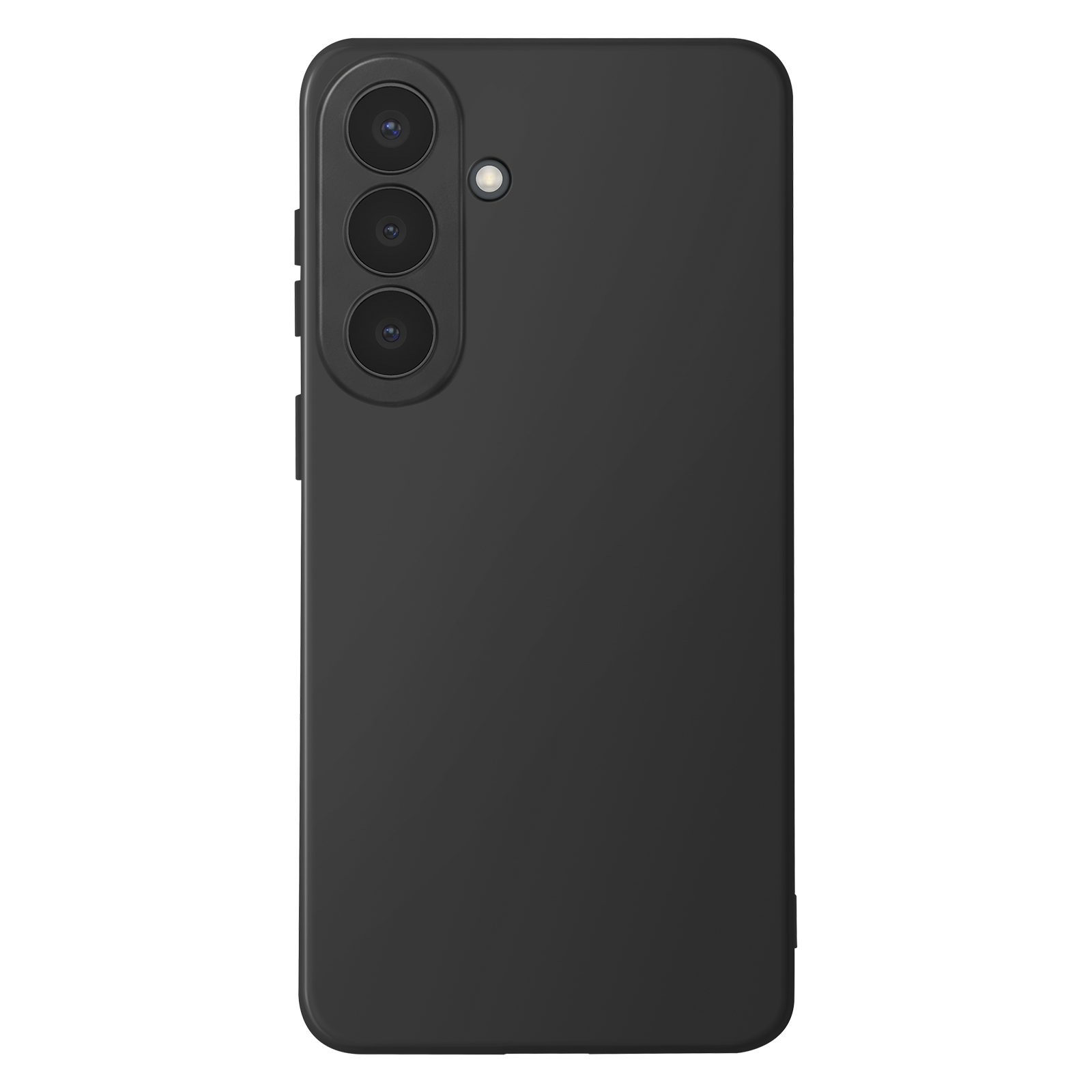 Retro di uno smartphone nero con tre obiettivi e flash.