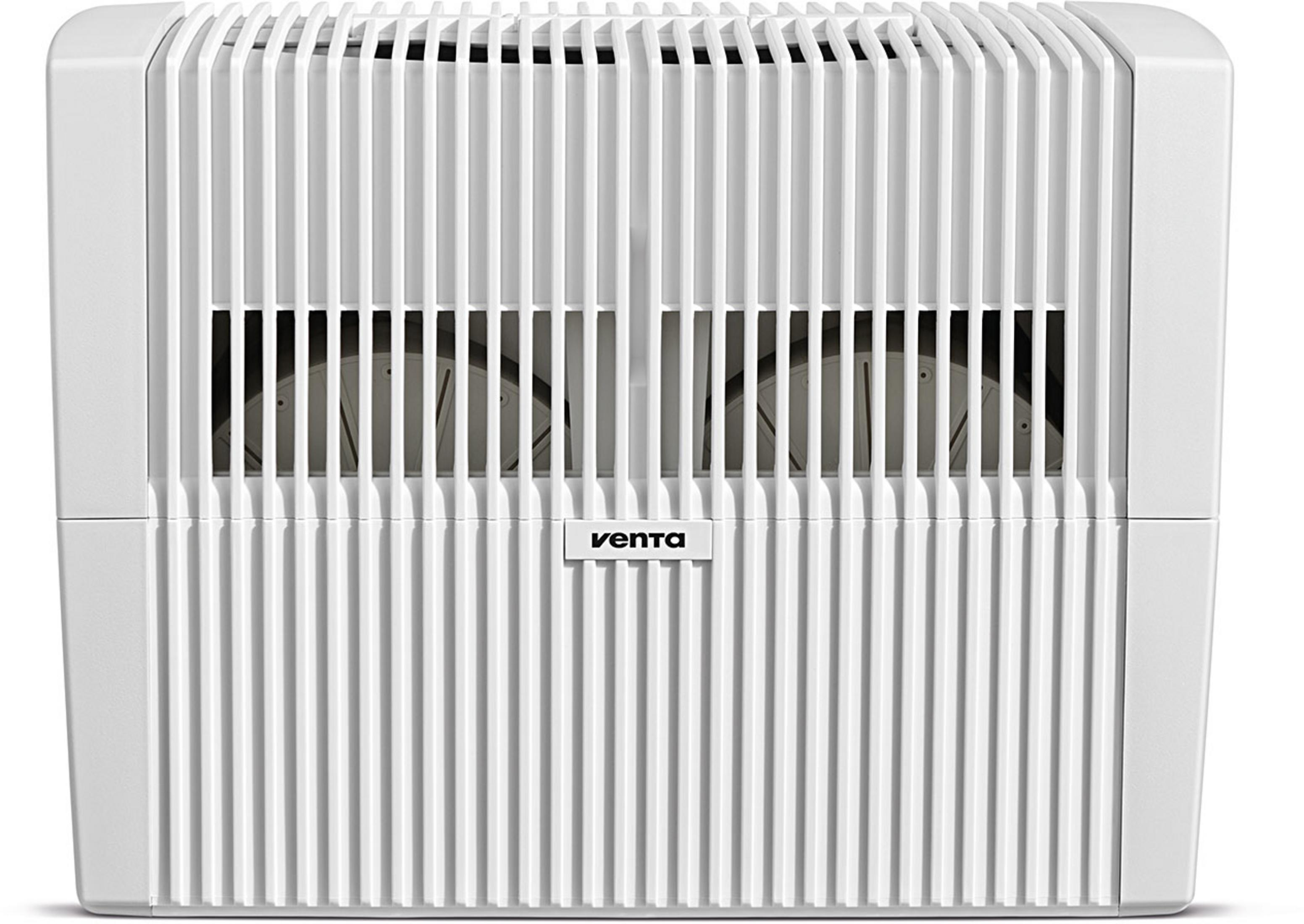 A white air washer with vertical slats and a Venta logo.