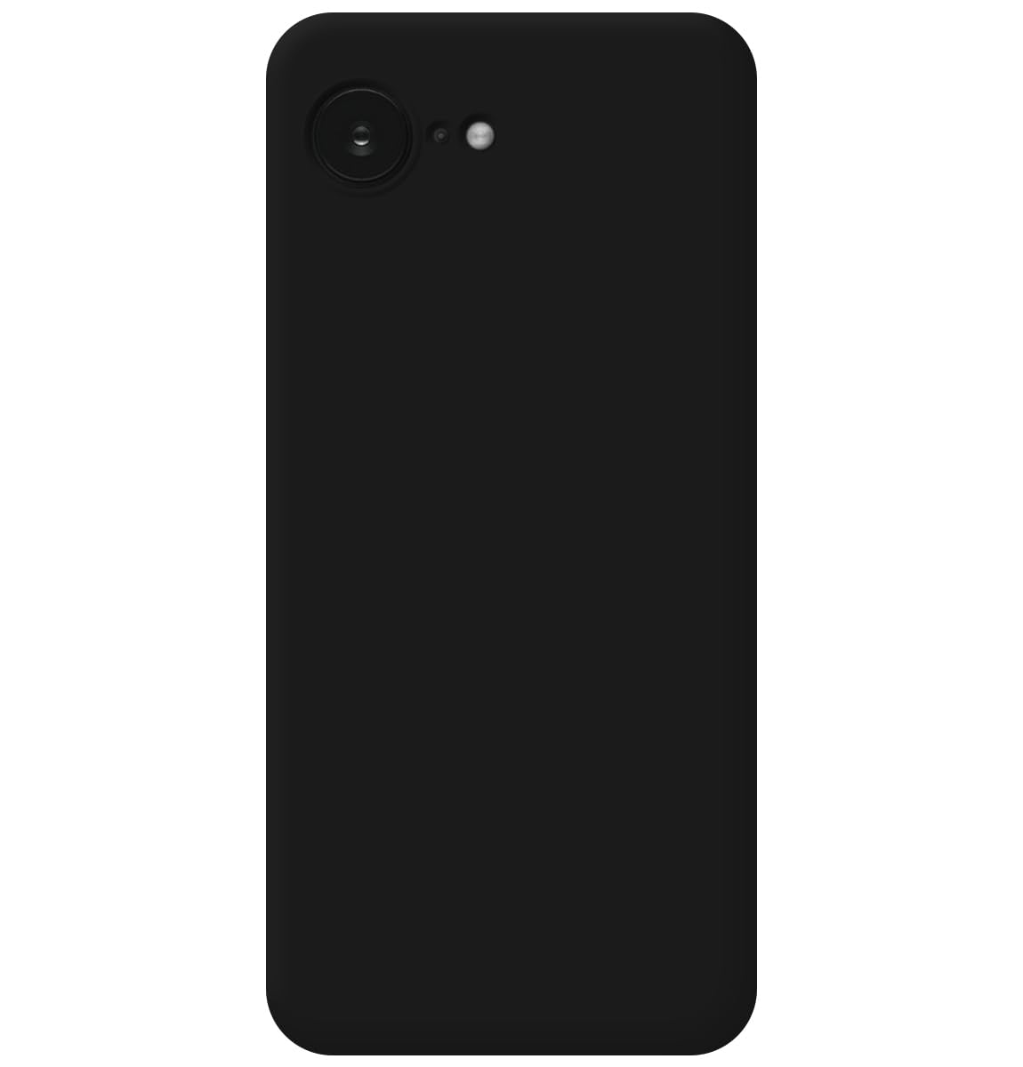 Teléfono inteligente negro con dos cámaras en la parte posterior, sobre fondo blanco.