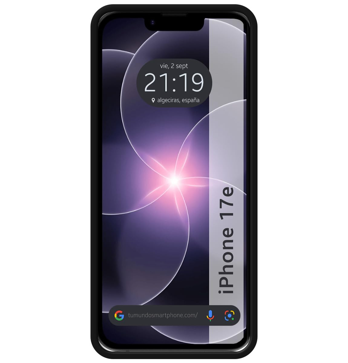 Un teléfono inteligente que muestra la hora 21:19 en un fondo abstracto.