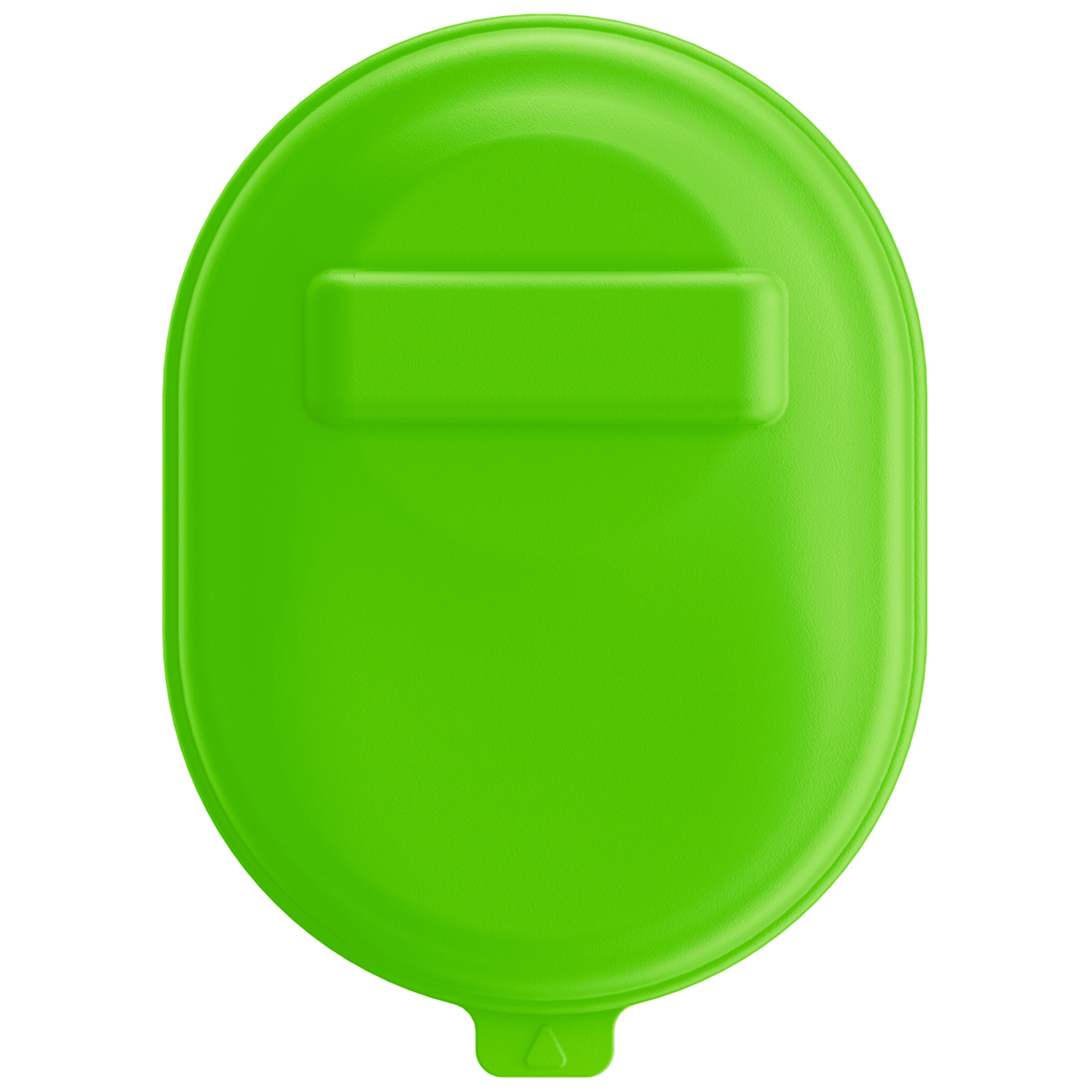 Okrągła, zielona pokrywka z prostokątnym podniesionym obszarem pośrodku.