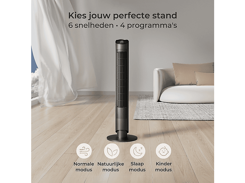 HOMCOM torenventilator, 3 snelheden, stille werking, timer, afstandsbediening, 18 x 78,5 cm
