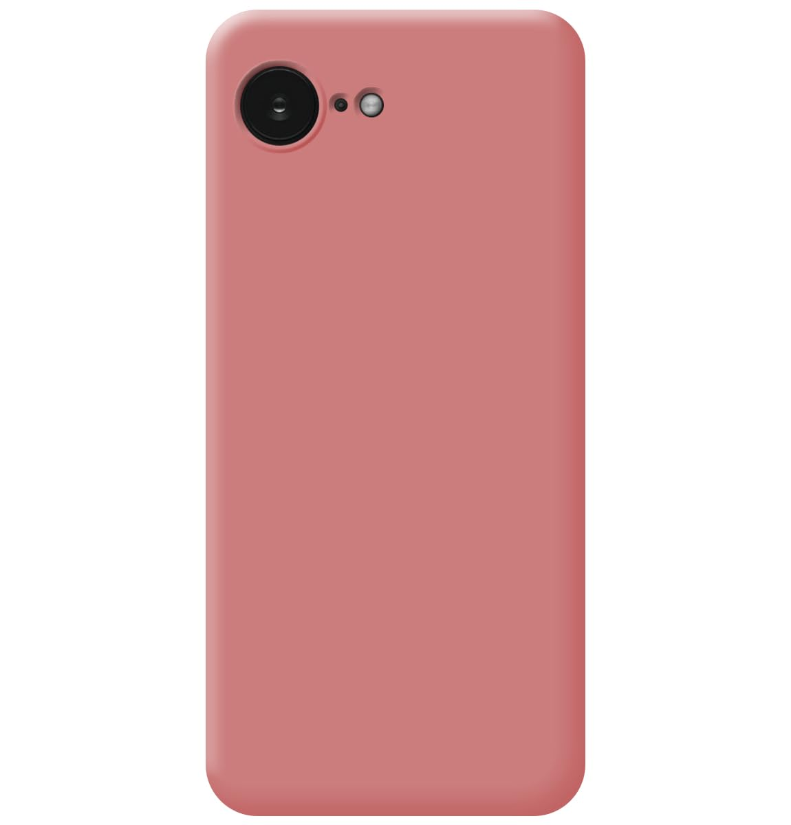 Funda rosa para teléfono con lente de cámara redonda y flash.