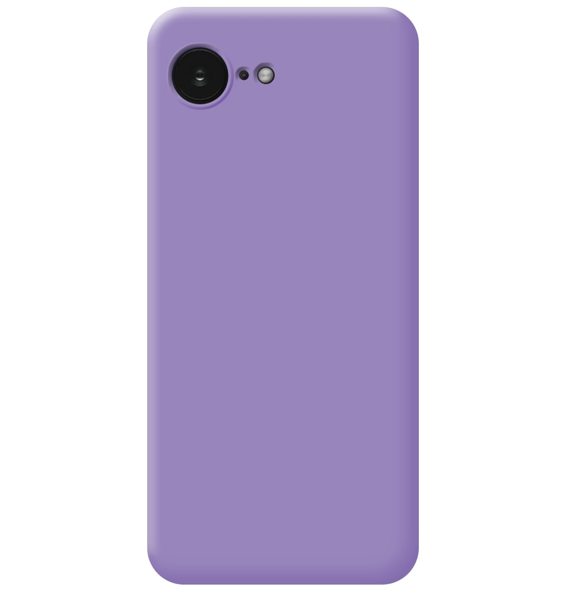 Funda de teléfono morada con cámara y flash.