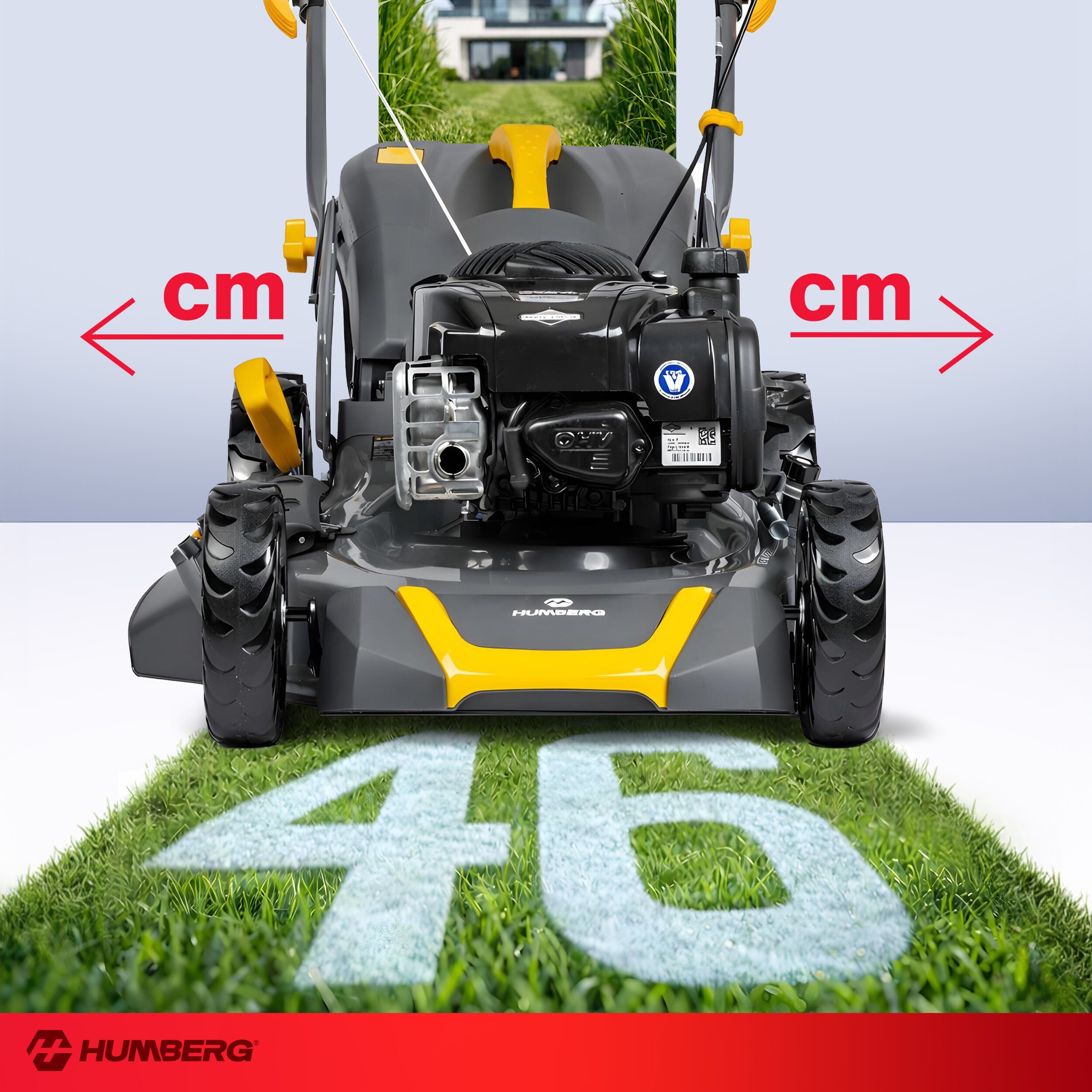 Szara i żółta kosiarka na trawie z 