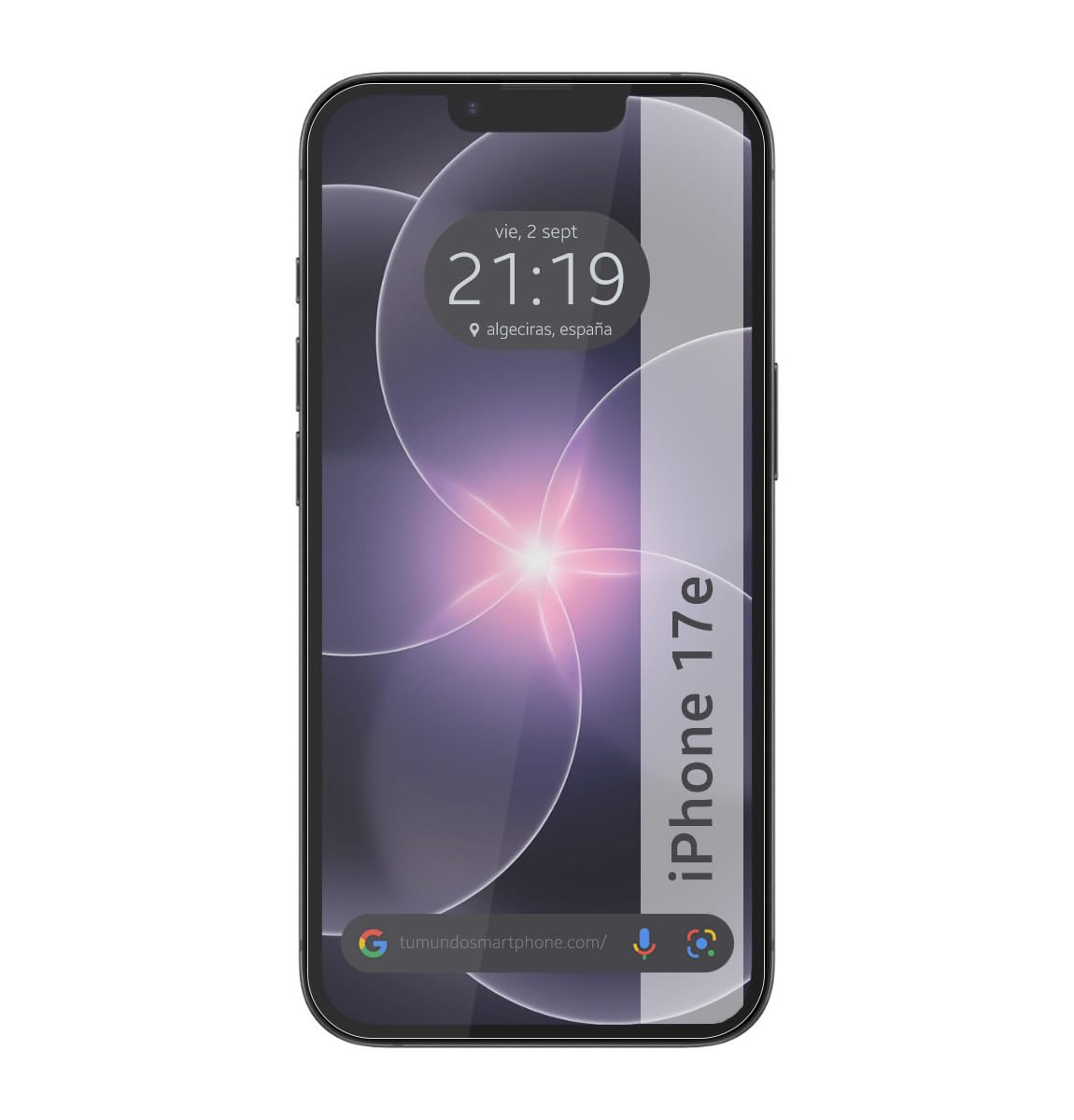 Un iPhone con un patrón morado y la hora 21:19.