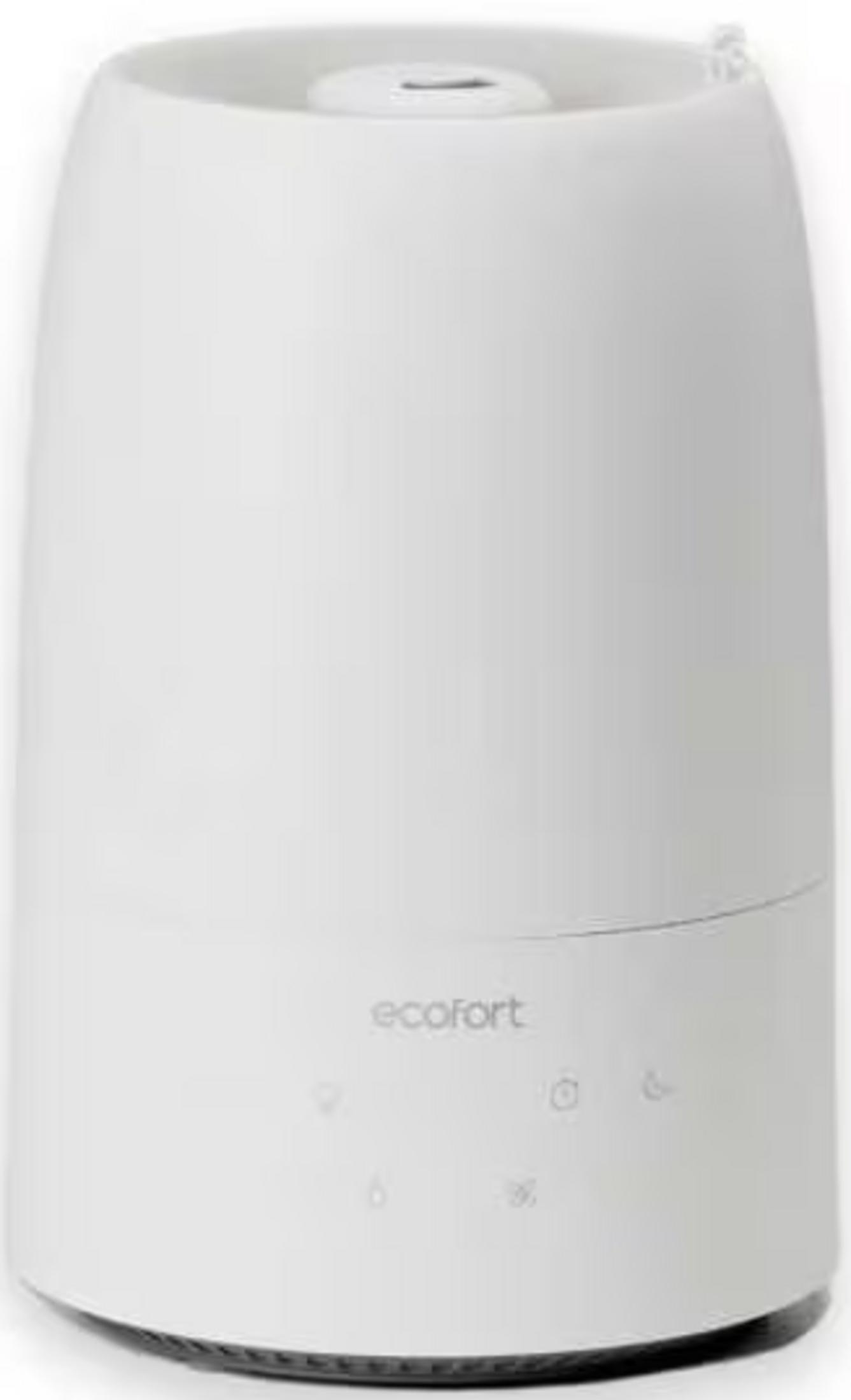 Weißer ecofort Luftbefeuchter mit Touch-Bedienung und Kontrollleuchten.
