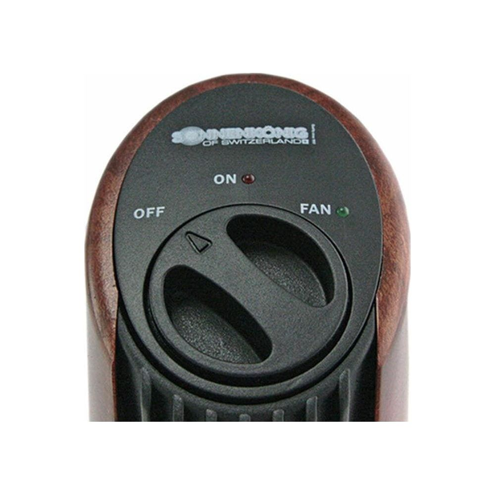 Nahaufnahme einer SONNENKÖNIG Lüftersteuerung mit AUS, EIN und LÜFTER Einstellungen.