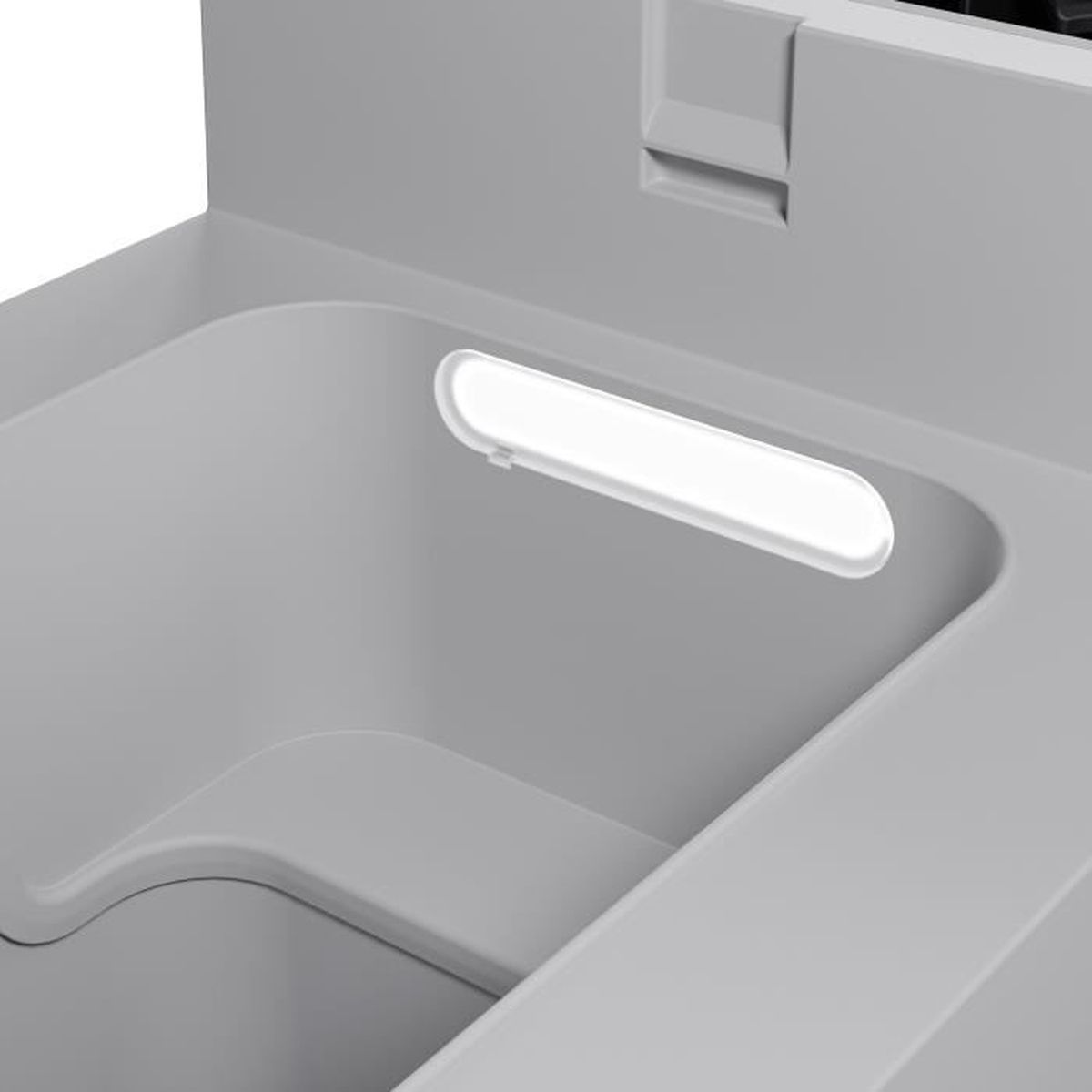 Grauer Behälter mit einer weißen LED-Leuchte an der Seite.