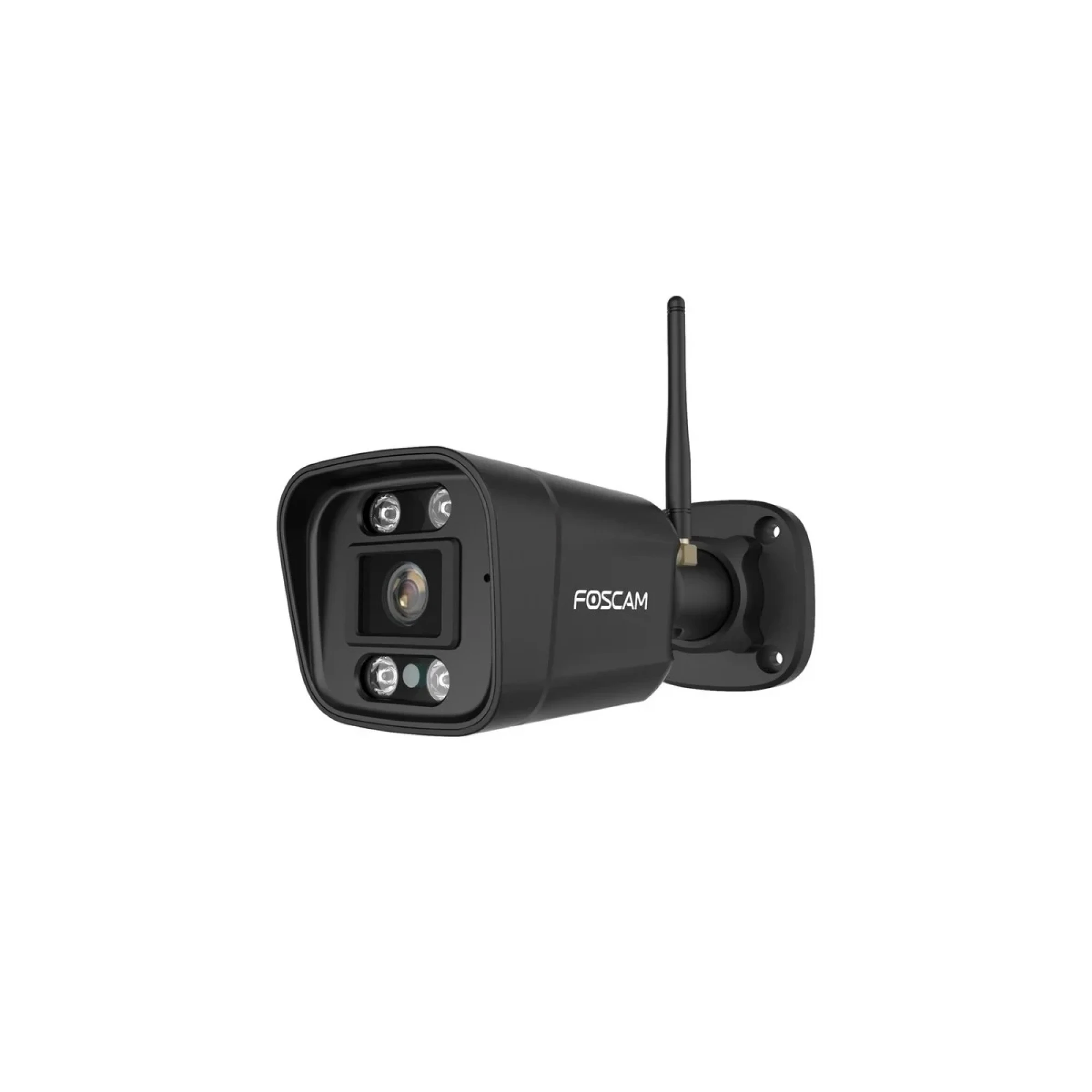 Caméra de surveillance Foscam noire avec antenne et lentilles.