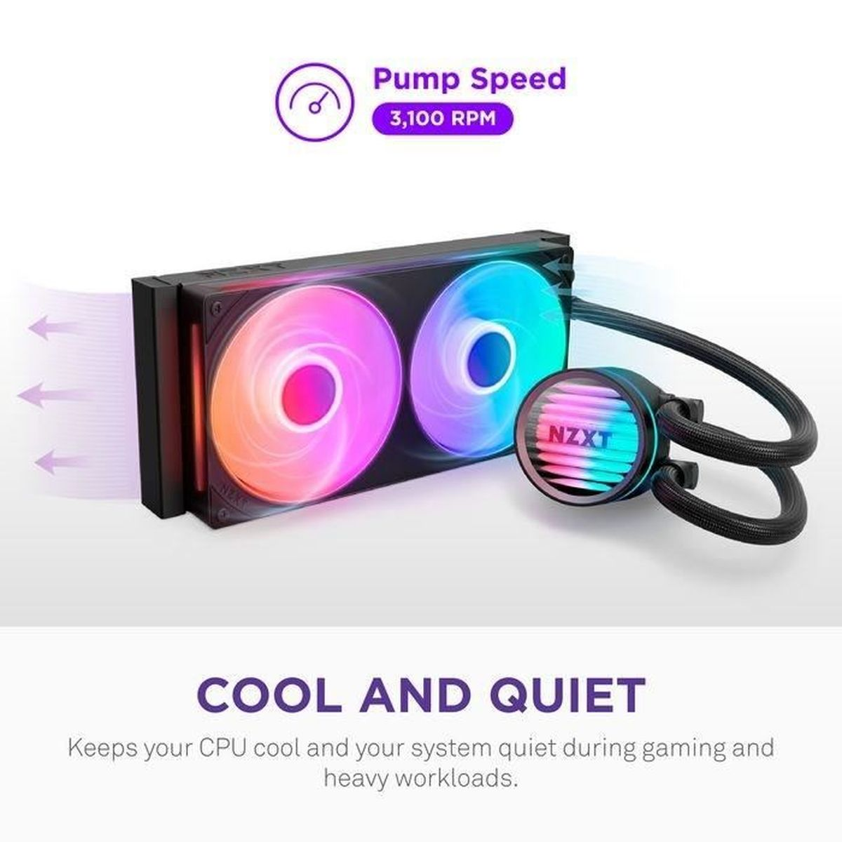Raffreddatore CPU NZXT con ventole RGB e pompa da 3.100 RPM.