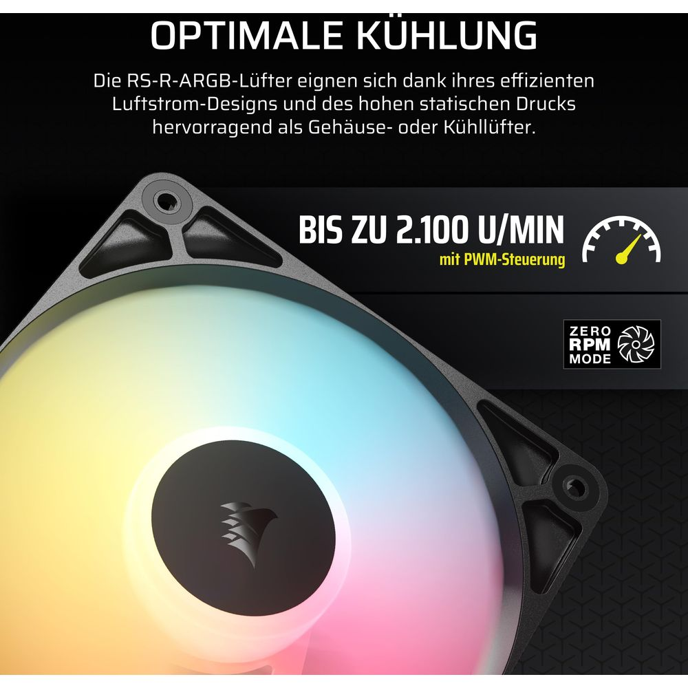 Un ventilateur ARGB avec éclairage RVB, jusqu'à 2 100 tr/min, contrôle PWM.