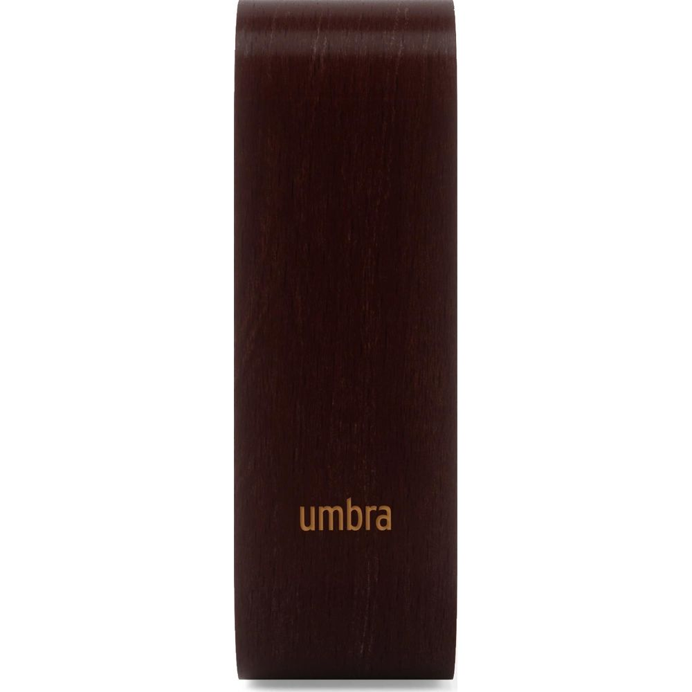 Cylindre en bois marron foncé avec logo doré 'umbra' sur le devant.