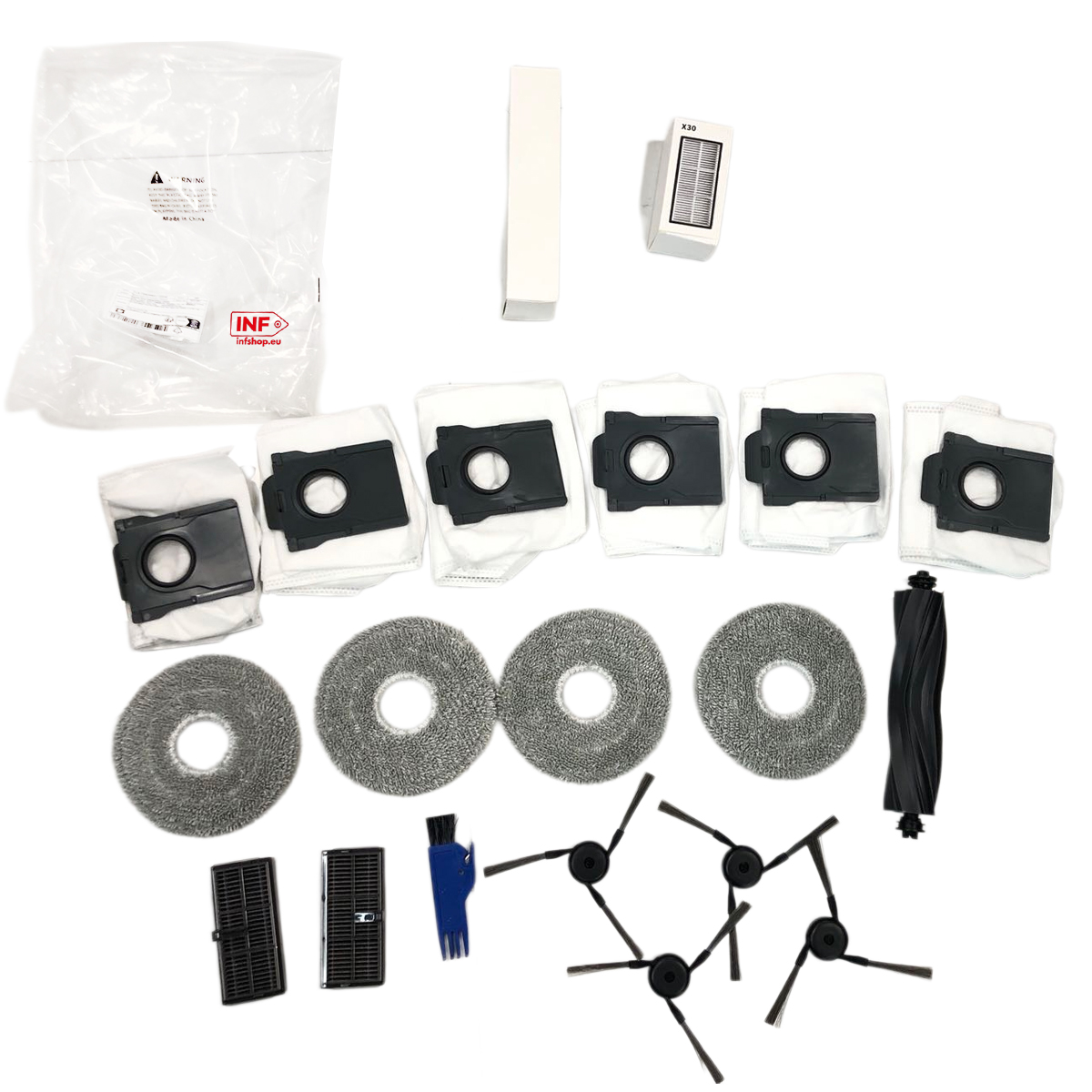 Robotstofzuiger accessoires: filters, borstels, dweilpads en stofzakken.