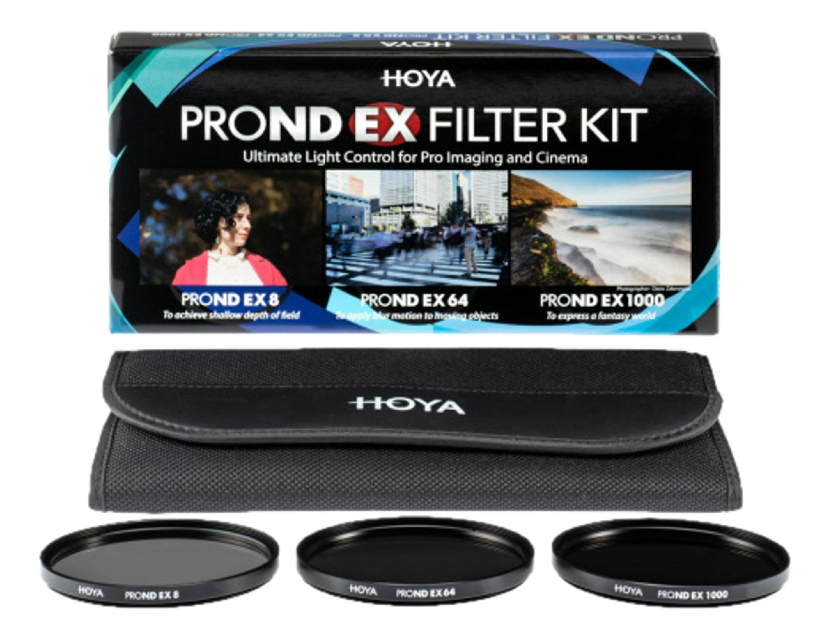 HOYA PROND EX Filter Kit met etui en drie filters: EX8, EX64, EX1000.