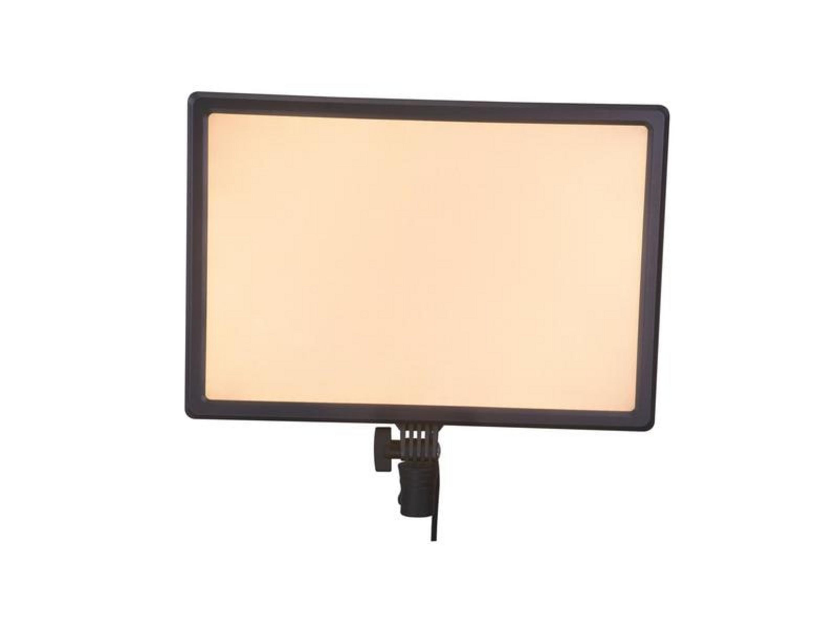 Een rechthoekig verlicht paneel met zwart frame en houder.