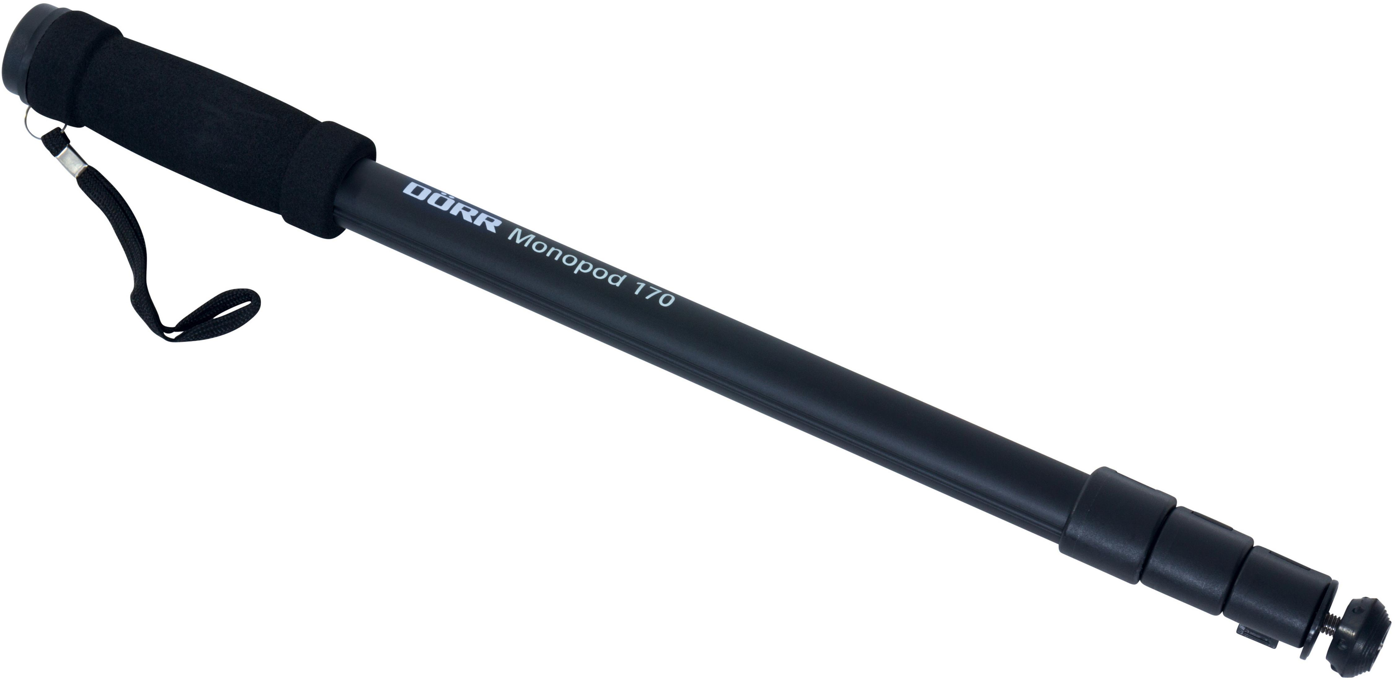 Monopiede nero con impugnatura nera e laccetto. Testo: DÖRR Monopod 170.