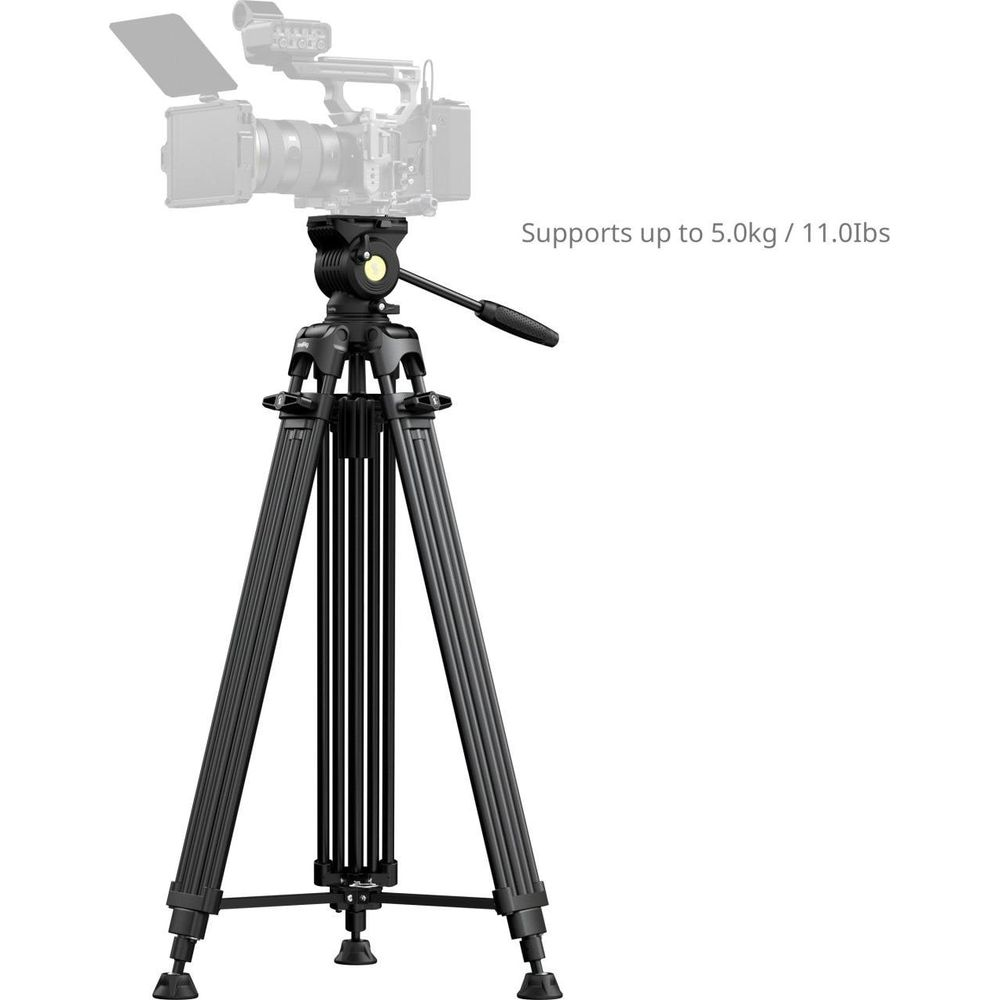 Un trépied de caméra noir avec une caméra, supportant jusqu'à 5,0 kg.