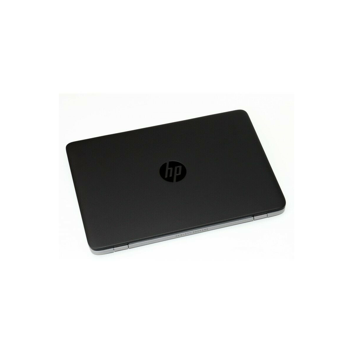 Schwarzer HP Laptop mit geschlossenem Deckel und leuchtendem HP-Logo.