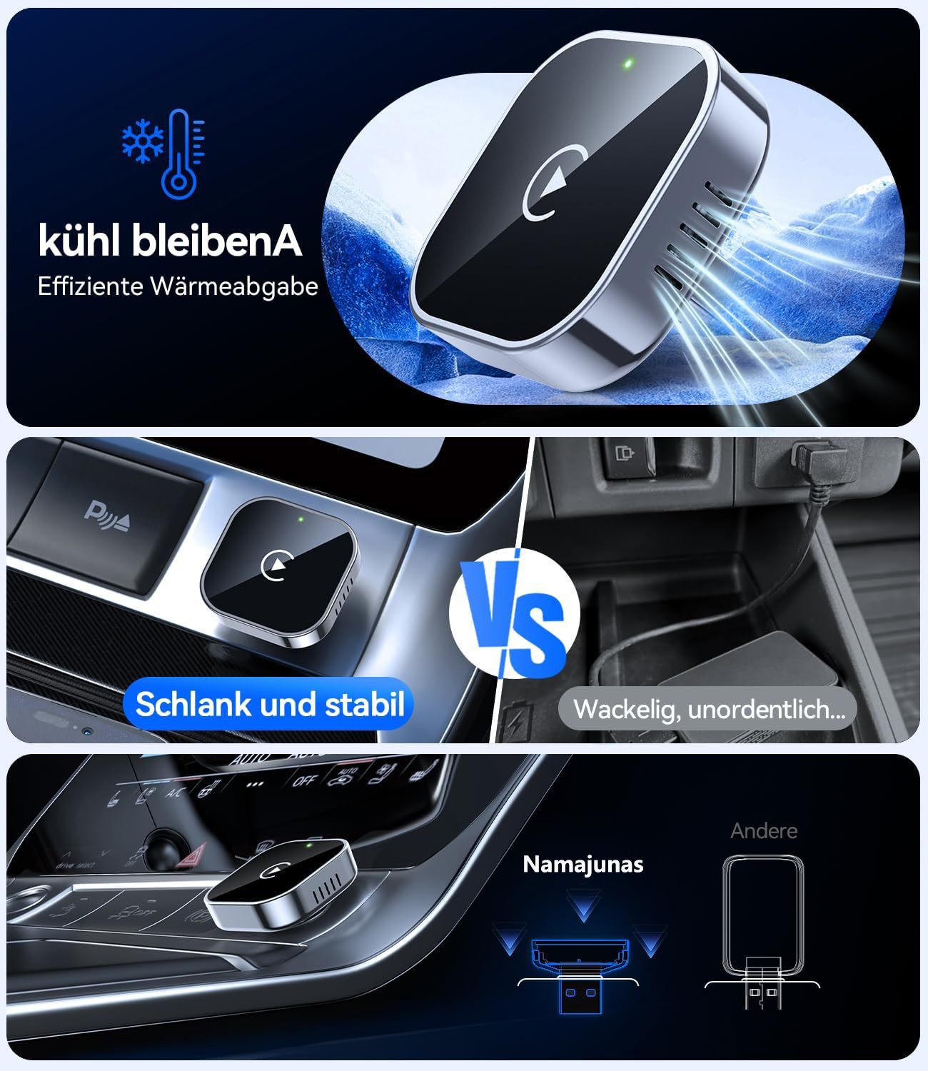 Kühles Gerät mit effizienter Wärmeabgabe, schlank und stabil.