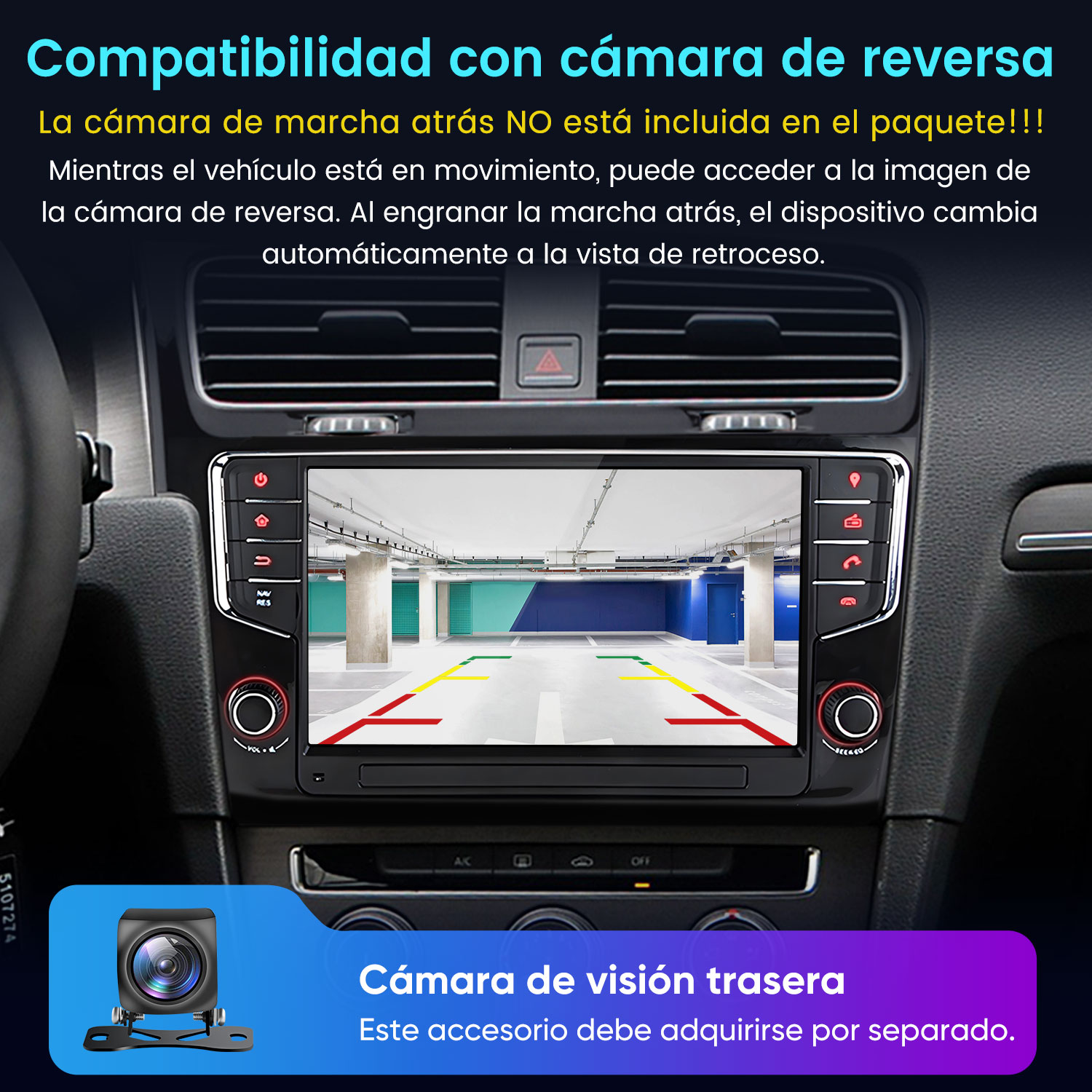 El sistema de infoentretenimiento de un coche muestra una vista de cámara de marcha atrás.