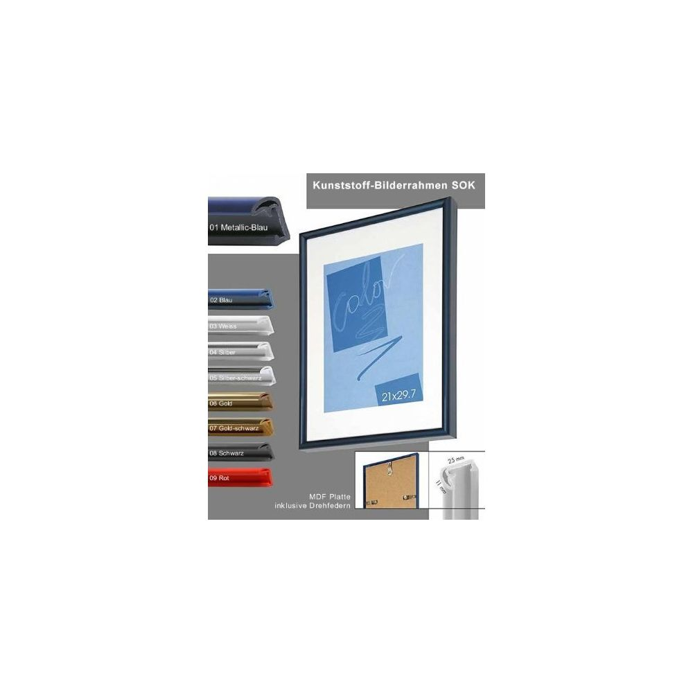 Cadre photo plastique SOK avec motif, divers coloris disponibles.