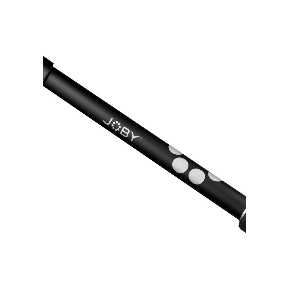 Objet noir avec logo "JOBY" et points blancs.