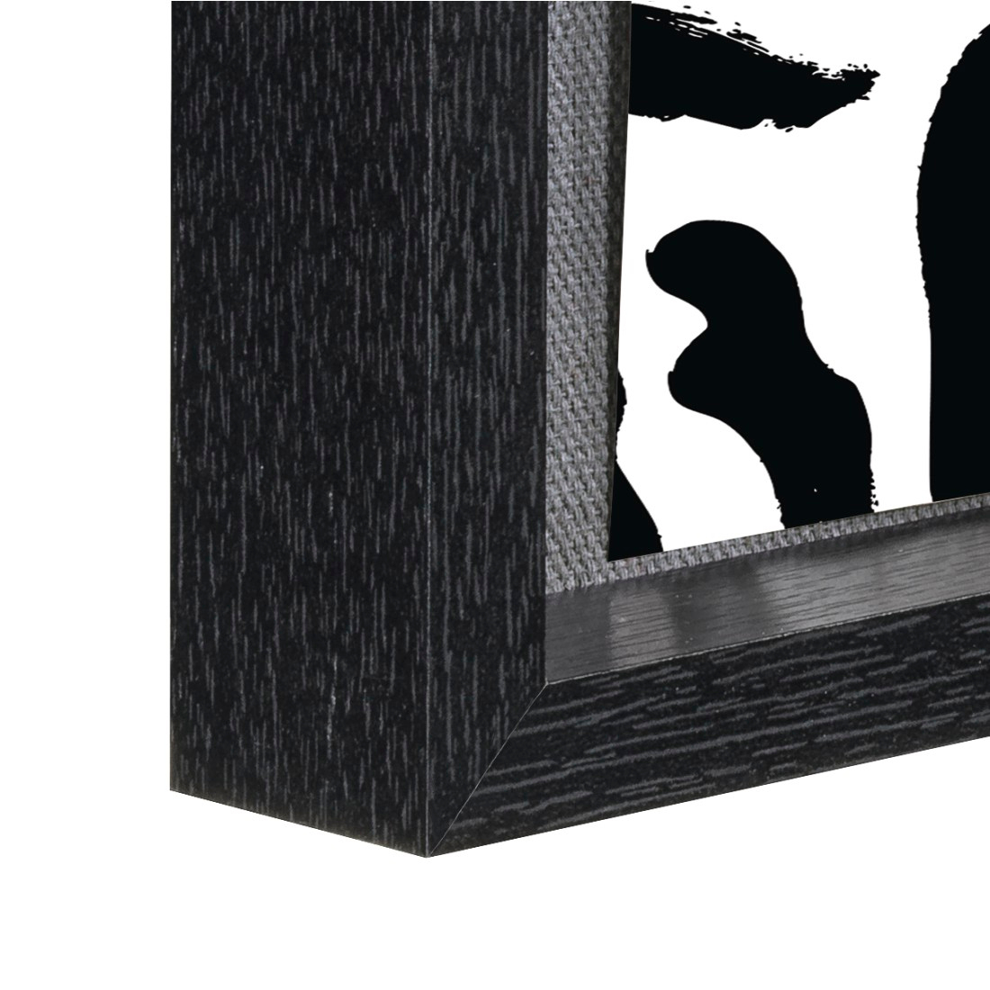 Calligraphie noire et blanche dans un cadre noir. Formes abstraites.