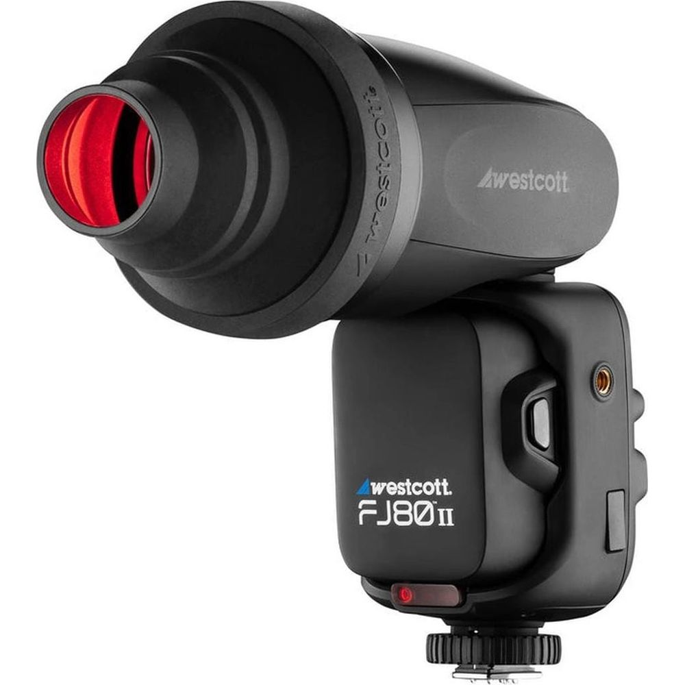 Tête de flash Westcott FJ80II noire avec insert rouge dans le réflecteur.