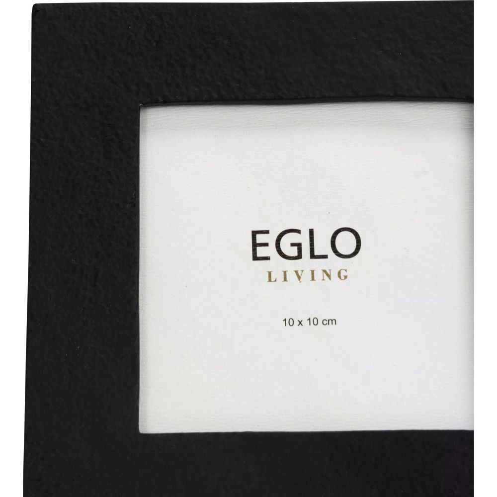 Cadre photo noir avec inscription 'EGLO LIVING' et '10 x 10 cm'.