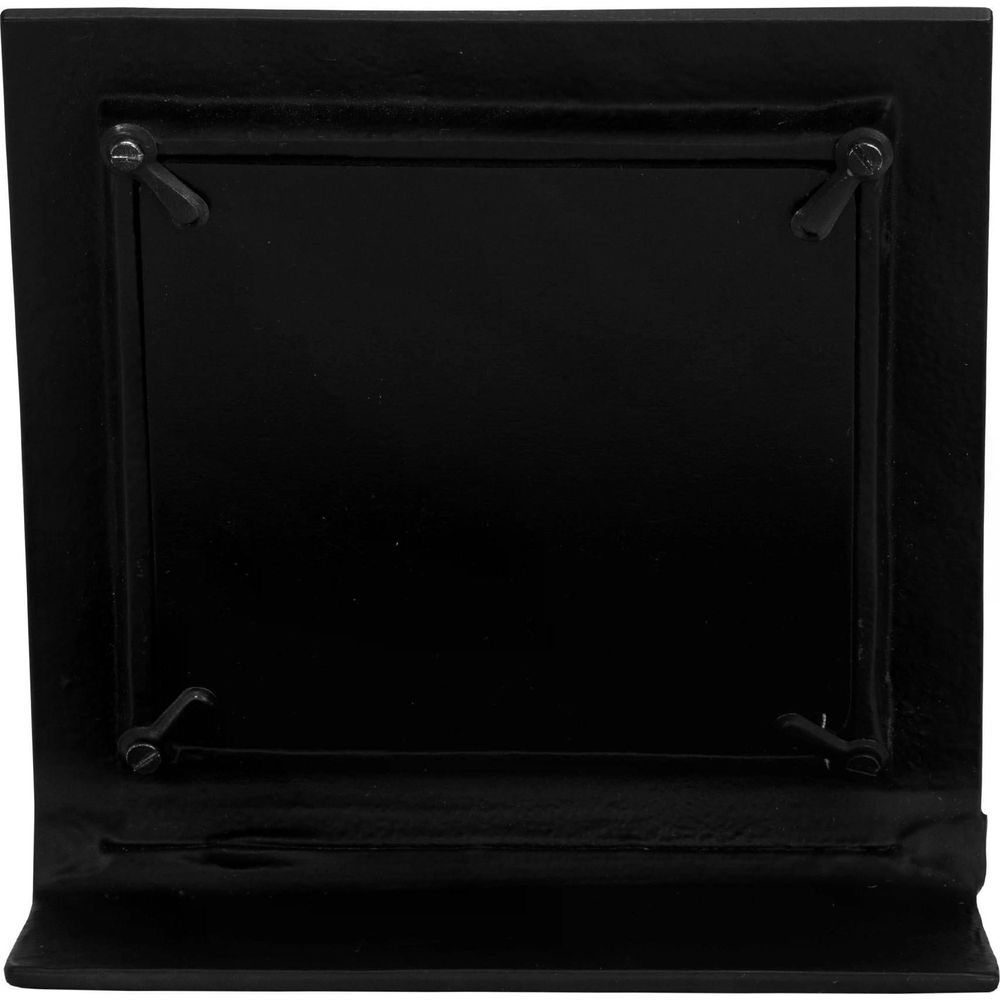 Un serre-livre en métal noir avec un renfoncement rectangulaire et quatre clips.