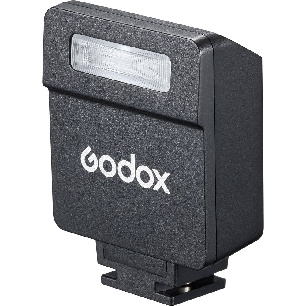 Flash Godox noir avec logo blanc, sur fond blanc.