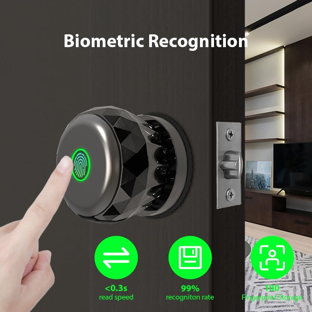 Finger berührt intelligentes Schloss mit biometrischer Erkennung. Schnelle Lesegeschwindigkeit, hohe Erkennungsrate.