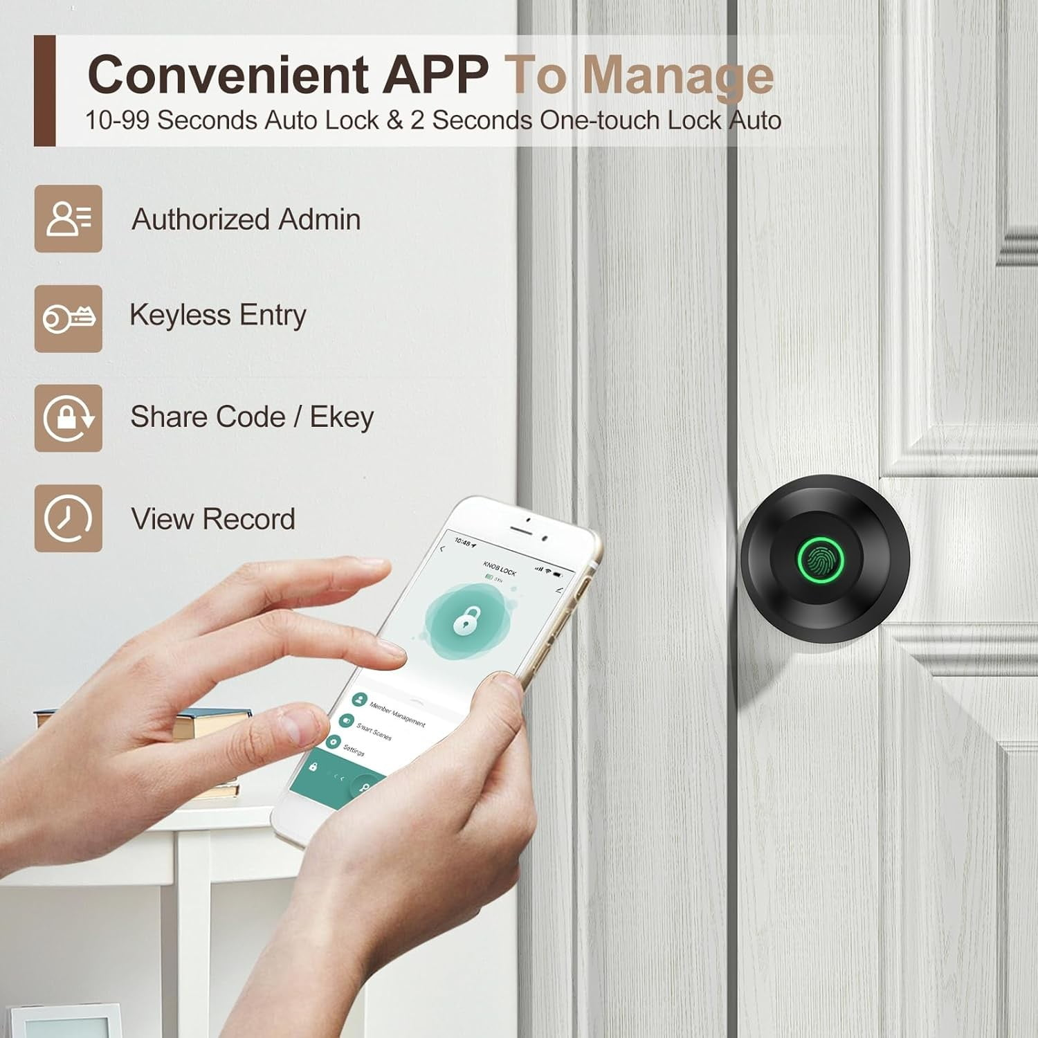 App verwaltet Smart-Lock-Funktionen: autorisierter Administrator, schlüsselloser Zugang, Codes teilen, Aufzeichnungen anzeigen.