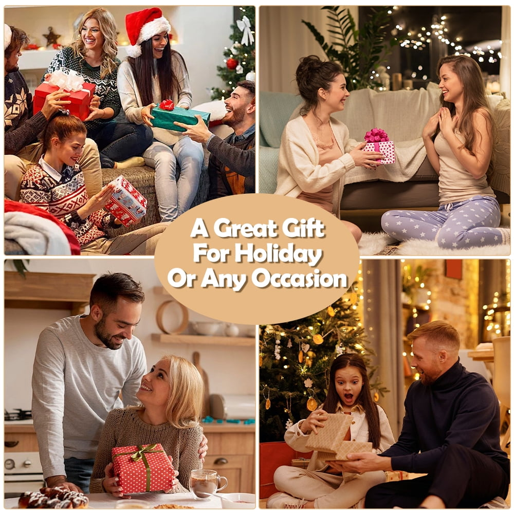 Collage zeigt Menschen, die Geschenke austauschen, mit Text: Ein tolles Geschenk für Feiertage oder jeden Anlass.
