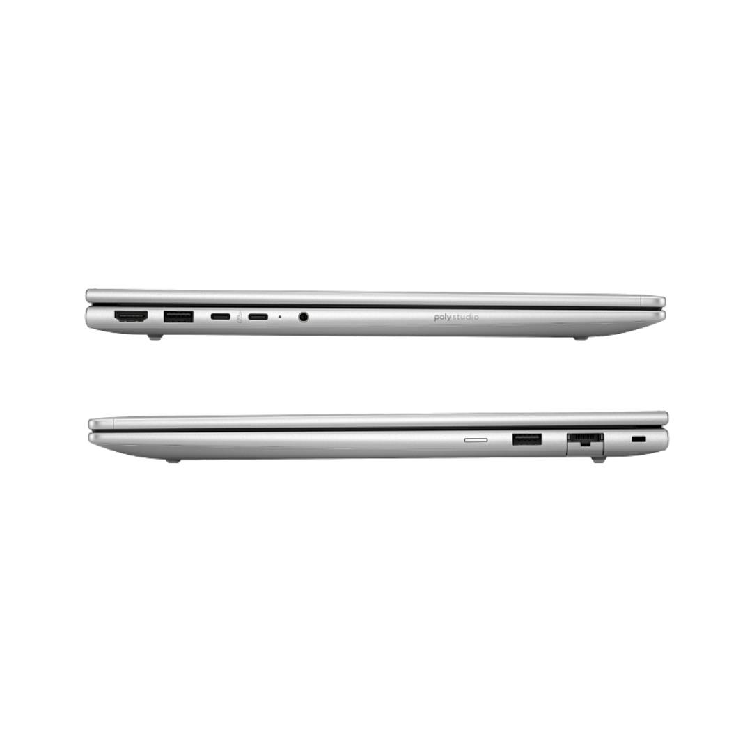 Yan profilden iki gümüş laptop, bağlantı noktaları görünüyor.