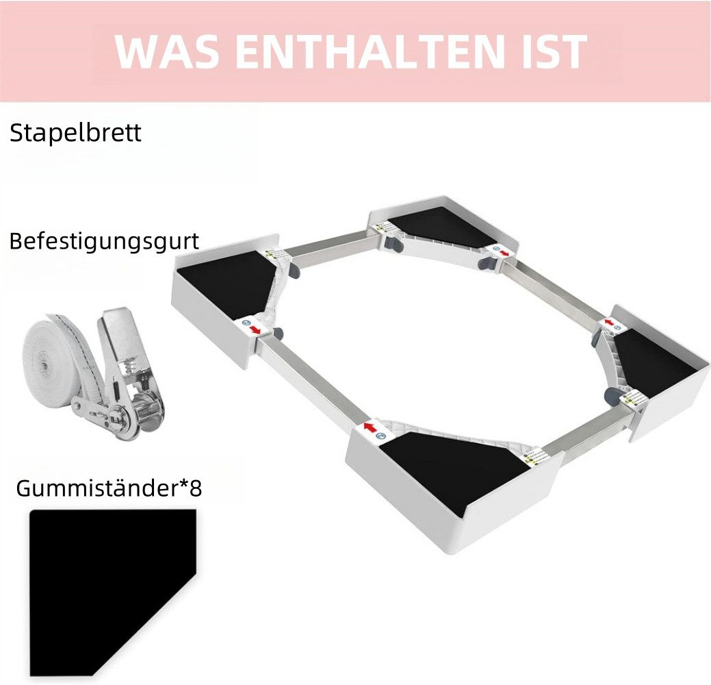 Ein weißer Sockel mit schwarzen Einlagen, ein Gurt und Gummifüße.