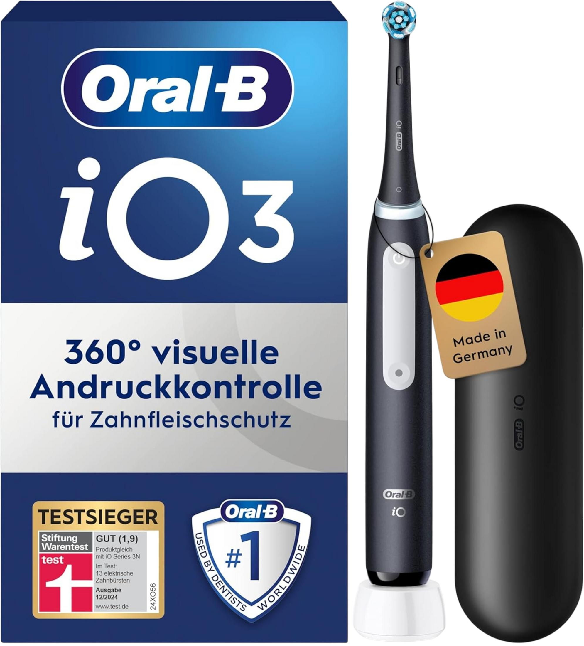 Oral-B iO3 elektrische Zahnbürste mit Ladecase, Made in Germany Siegel.