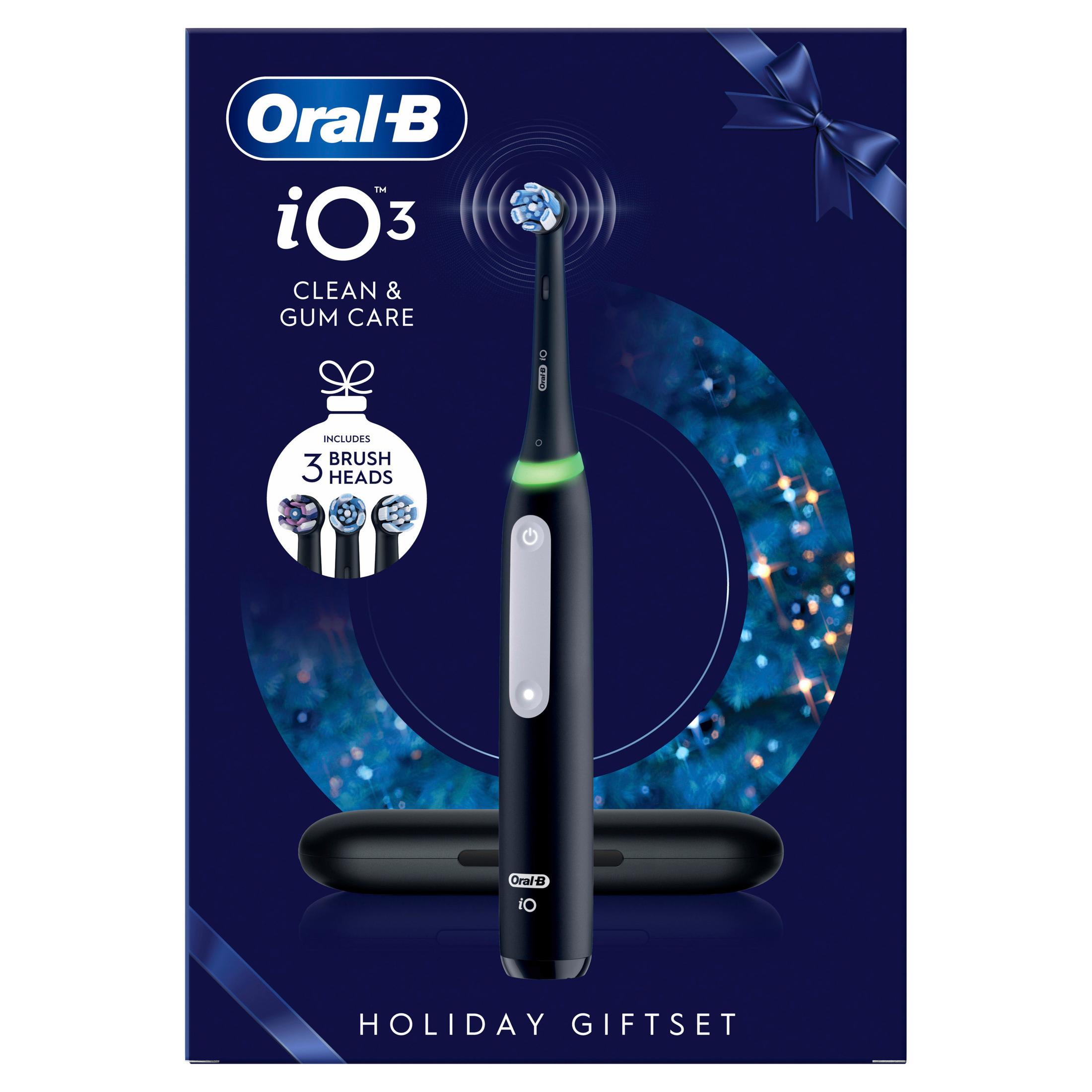 Oral-B iO3 Elektrische Zahnbürste Geschenkset mit 3 Bürstenköpfen und Etui.