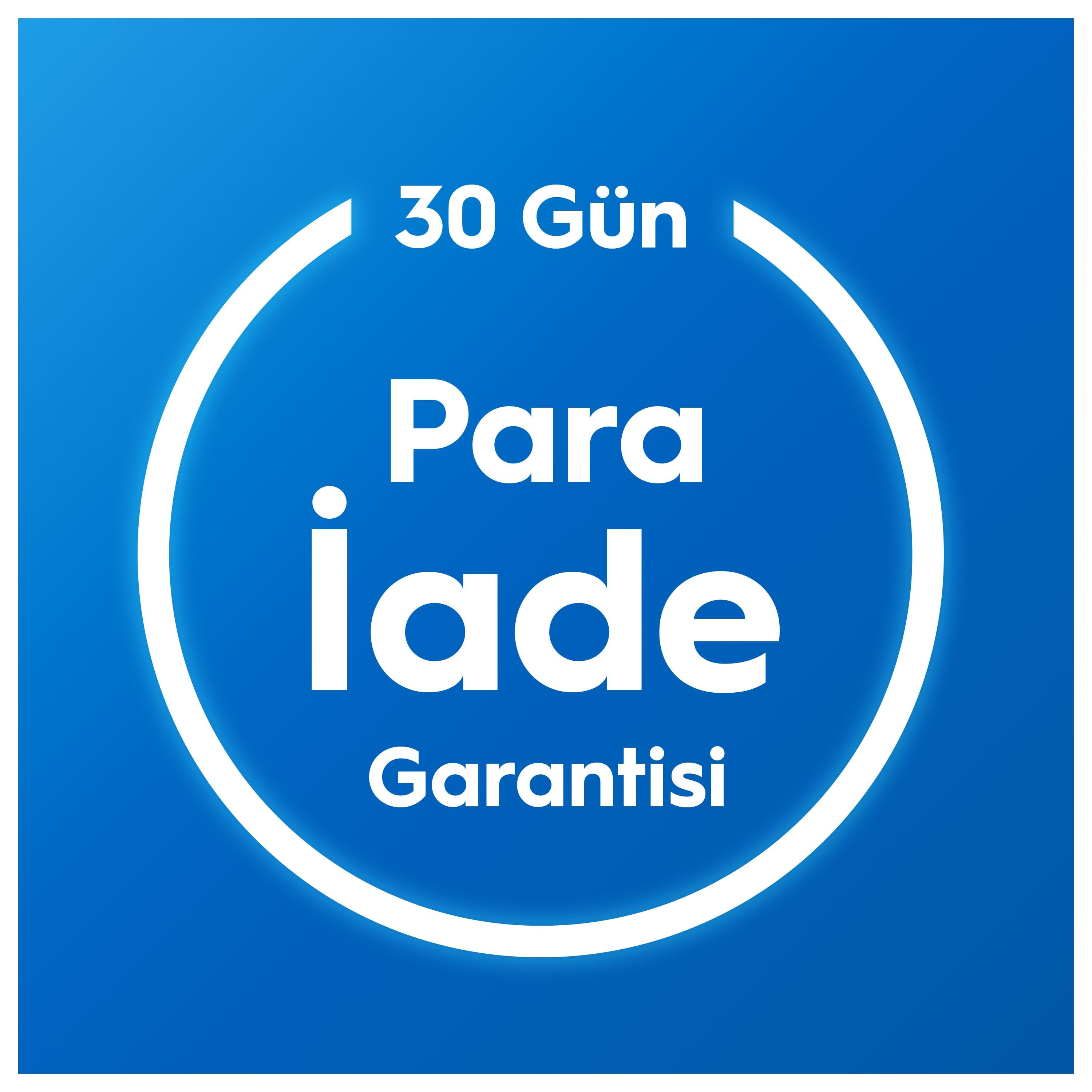 30 gün para iade garantisi mavi arka plan üzerinde.
