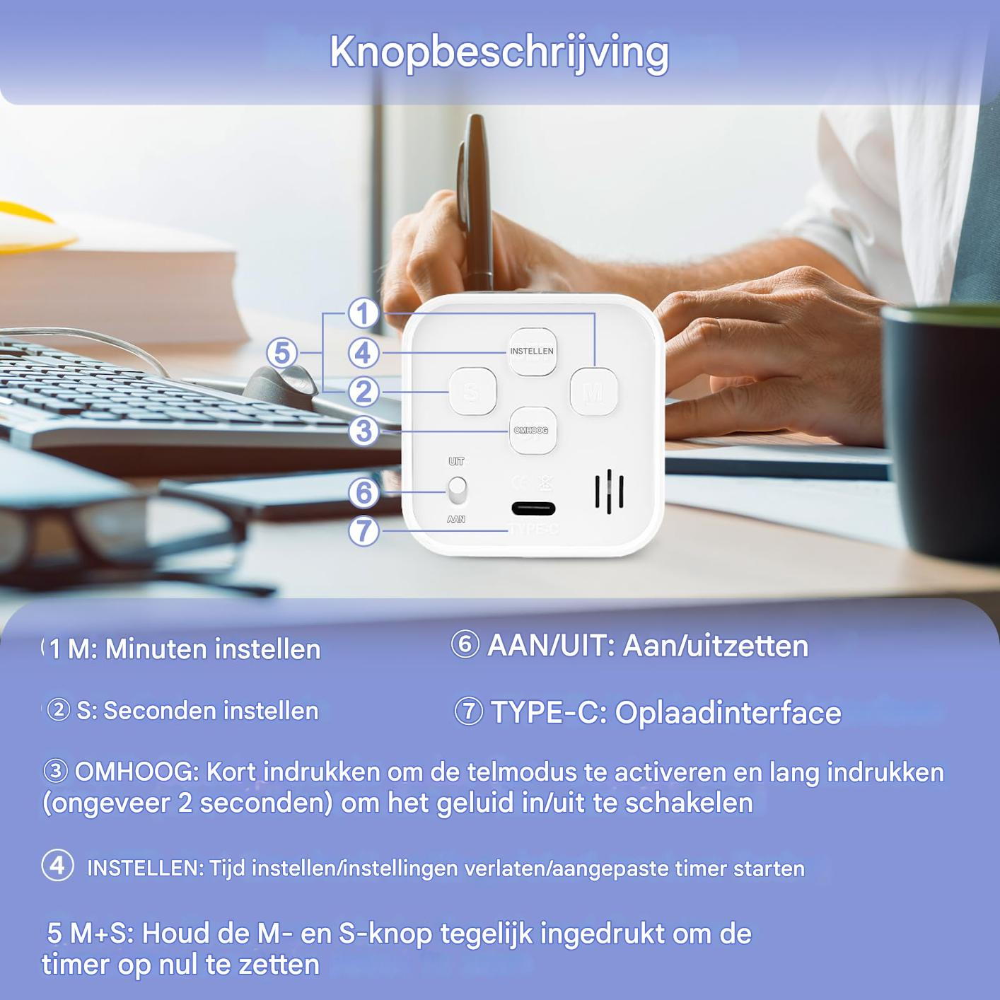 Ein Mann benutzt einen Timer mit Beschriftungen für Knöpfe und Funktionen.