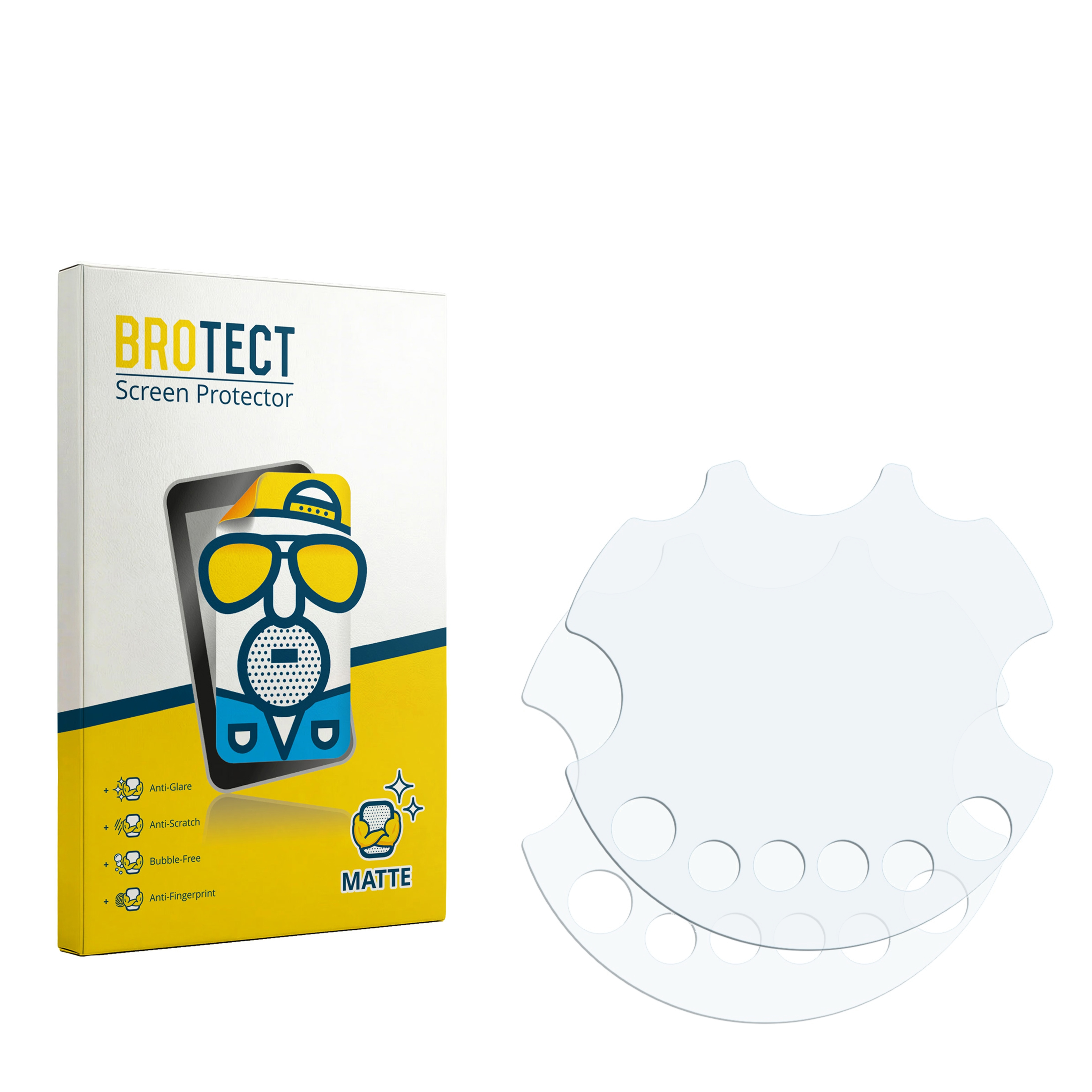 Verpackung für BROTECT Displayschutzfolie neben zwei Folien.