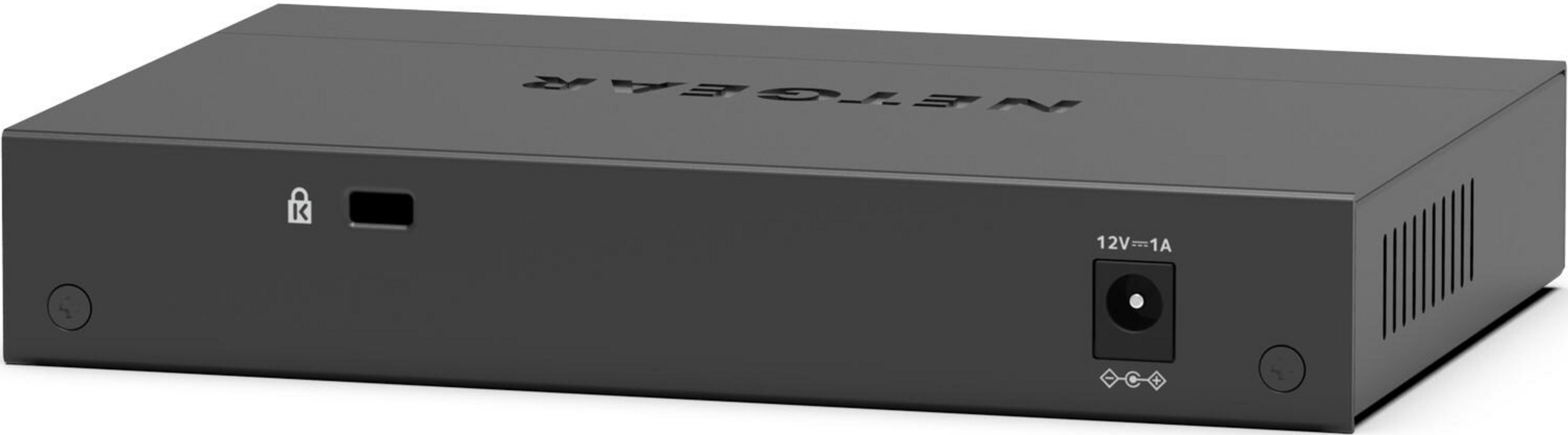 Czarny Netgear z otworami wentylacyjnymi i portami.