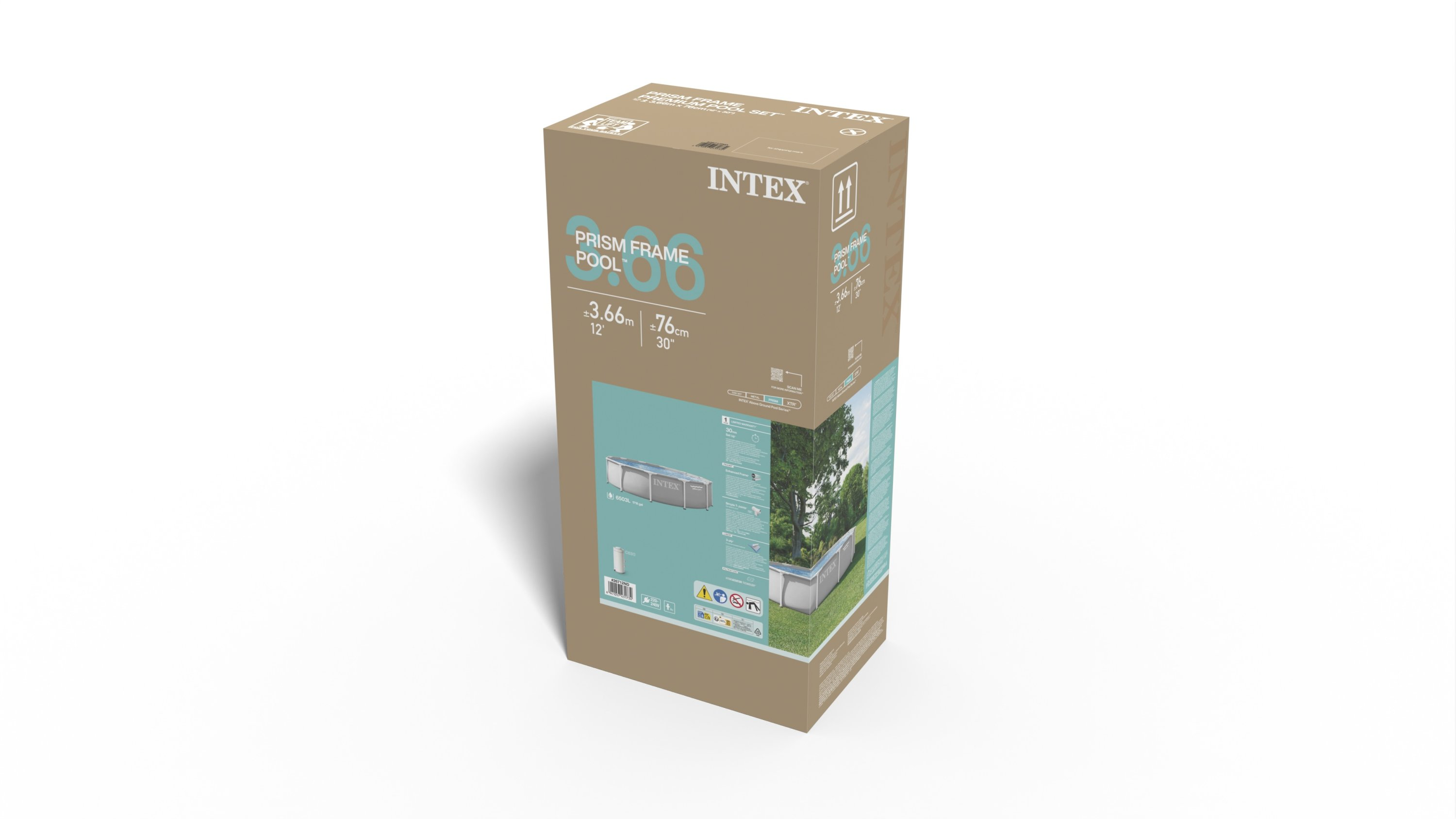 Pudełko kartonowe na basen INTEX Prism Frame, wymiary 3,66m x 76cm.