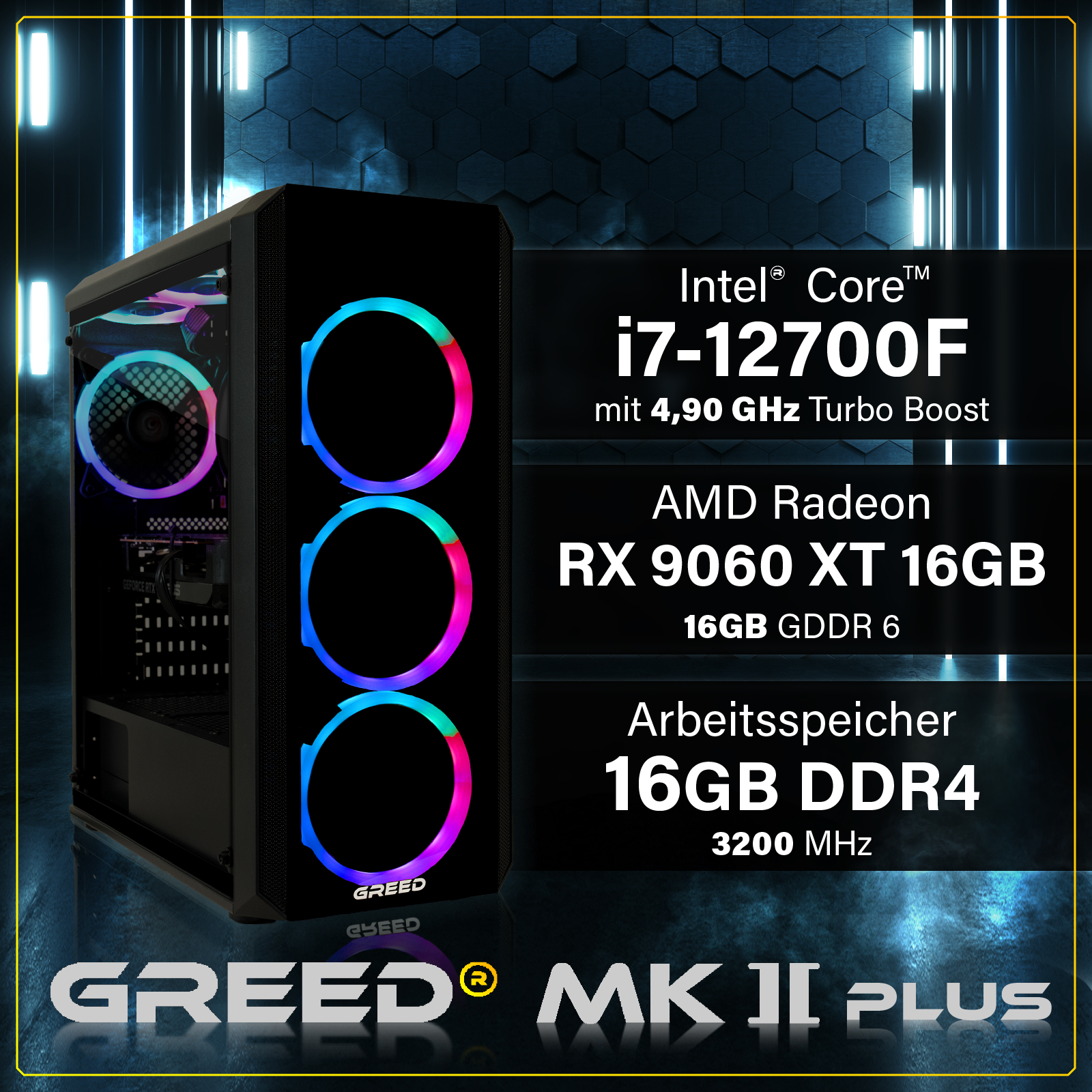 PC Gaming con Intel i7, AMD RX 9060 XT, 16GB RAM. Ventiladores RGB.