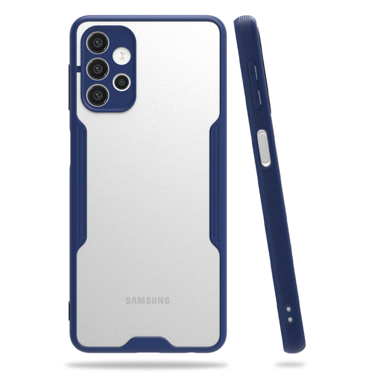 Samsung telefon için şeffaf arkalı mavi kılıf.