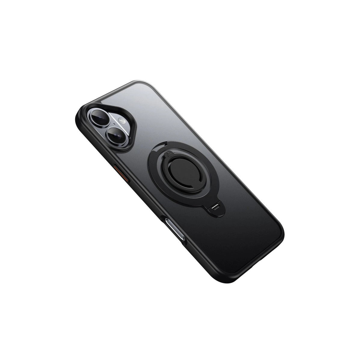 Halka tutuculu siyah telefon kılıfı, beyaz zeminde izole edilmiş.