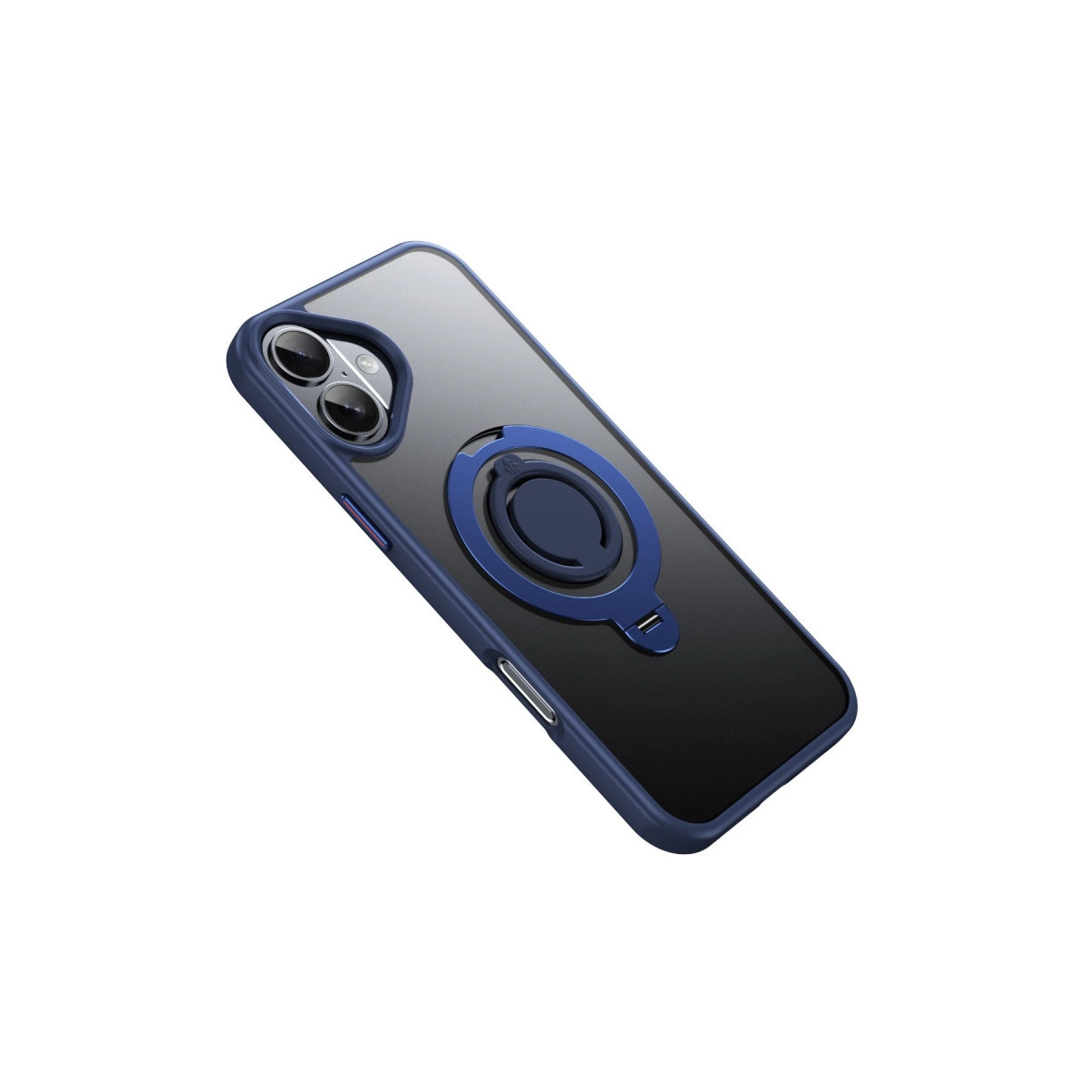 Şeffaf arkalı ve halka tutuculu lacivert telefon kılıfı.